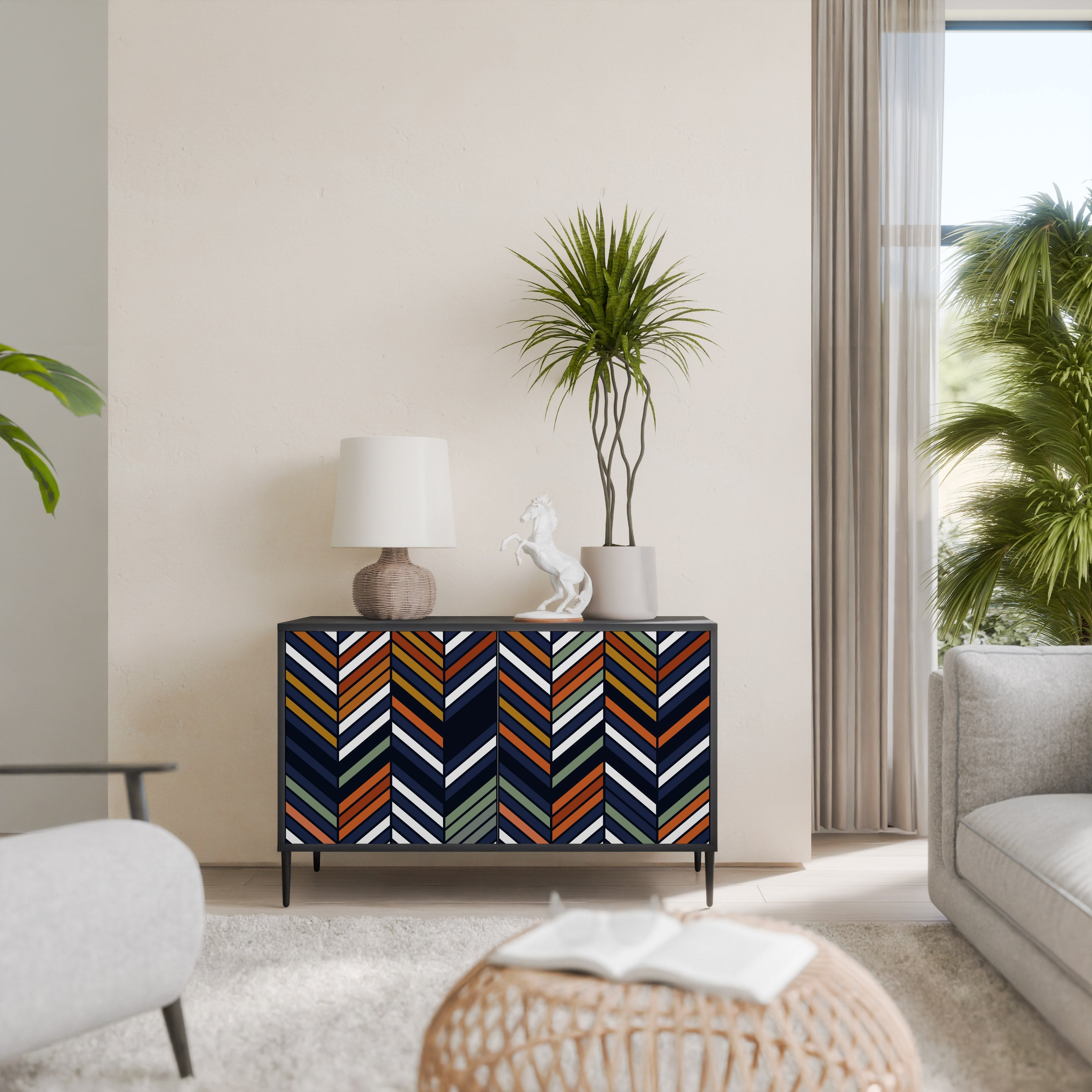 Buffet 2 portes PATCHWORK VIBRANT en finition noire