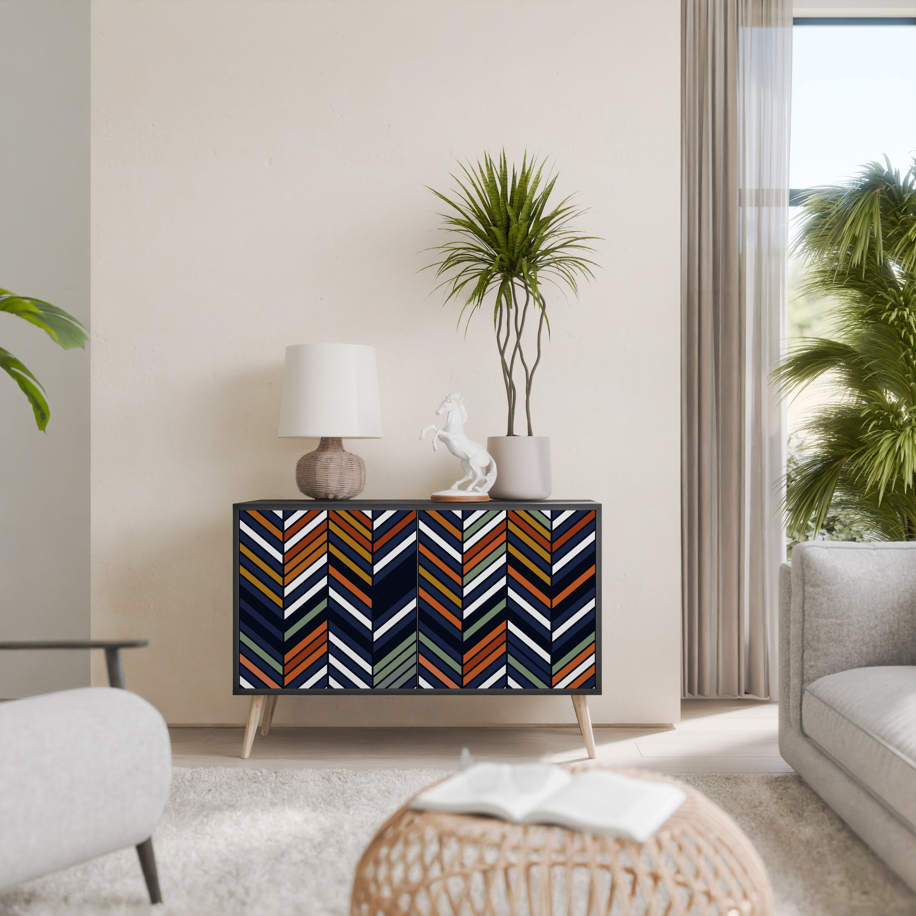 Buffet 2 portes PATCHWORK VIBRANT en finition noire