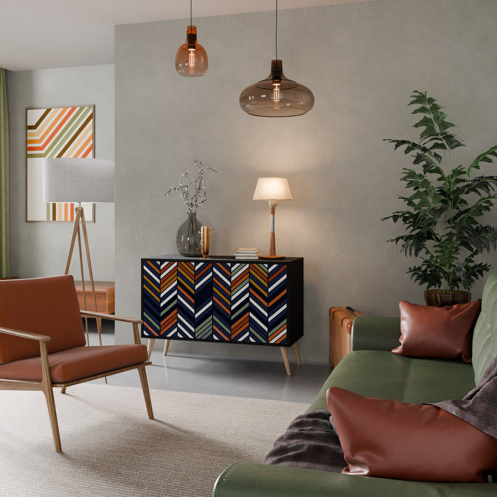 Buffet 2 portes PATCHWORK VIBRANT en finition noire