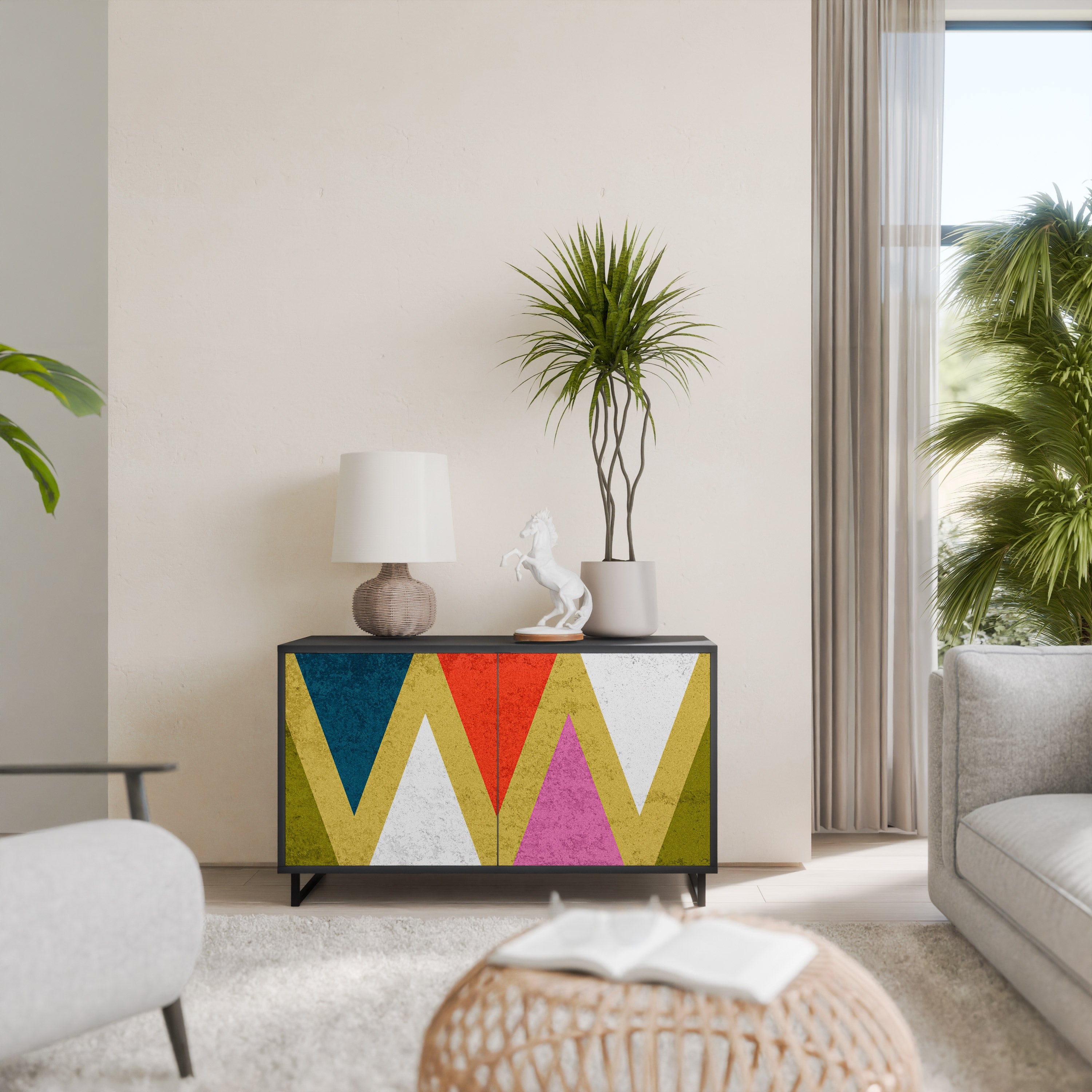 Buffet 2 portes TRIANGLES COLORÉS en finition noire
