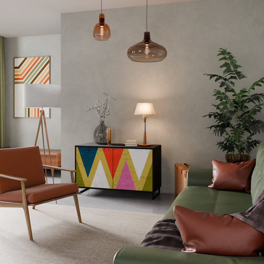 Buffet 2 portes TRIANGLES COLORÉS en finition noire