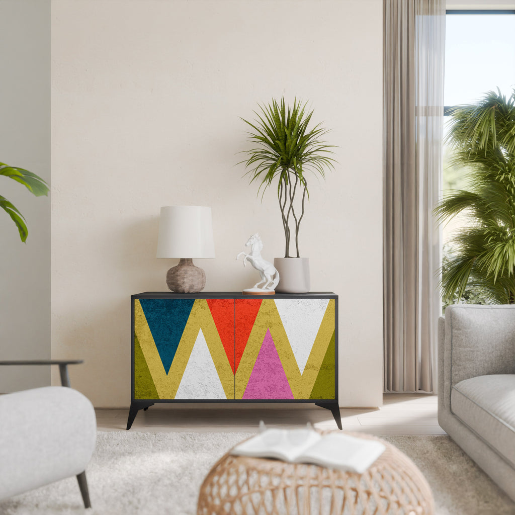 Buffet 2 portes TRIANGLES COLORÉS en finition noire