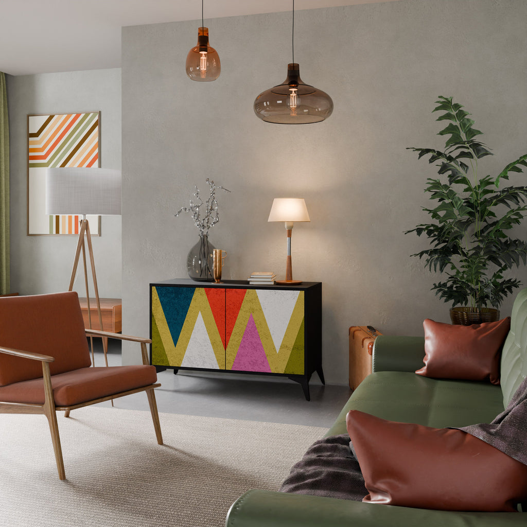 Buffet 2 portes TRIANGLES COLORÉS en finition noire