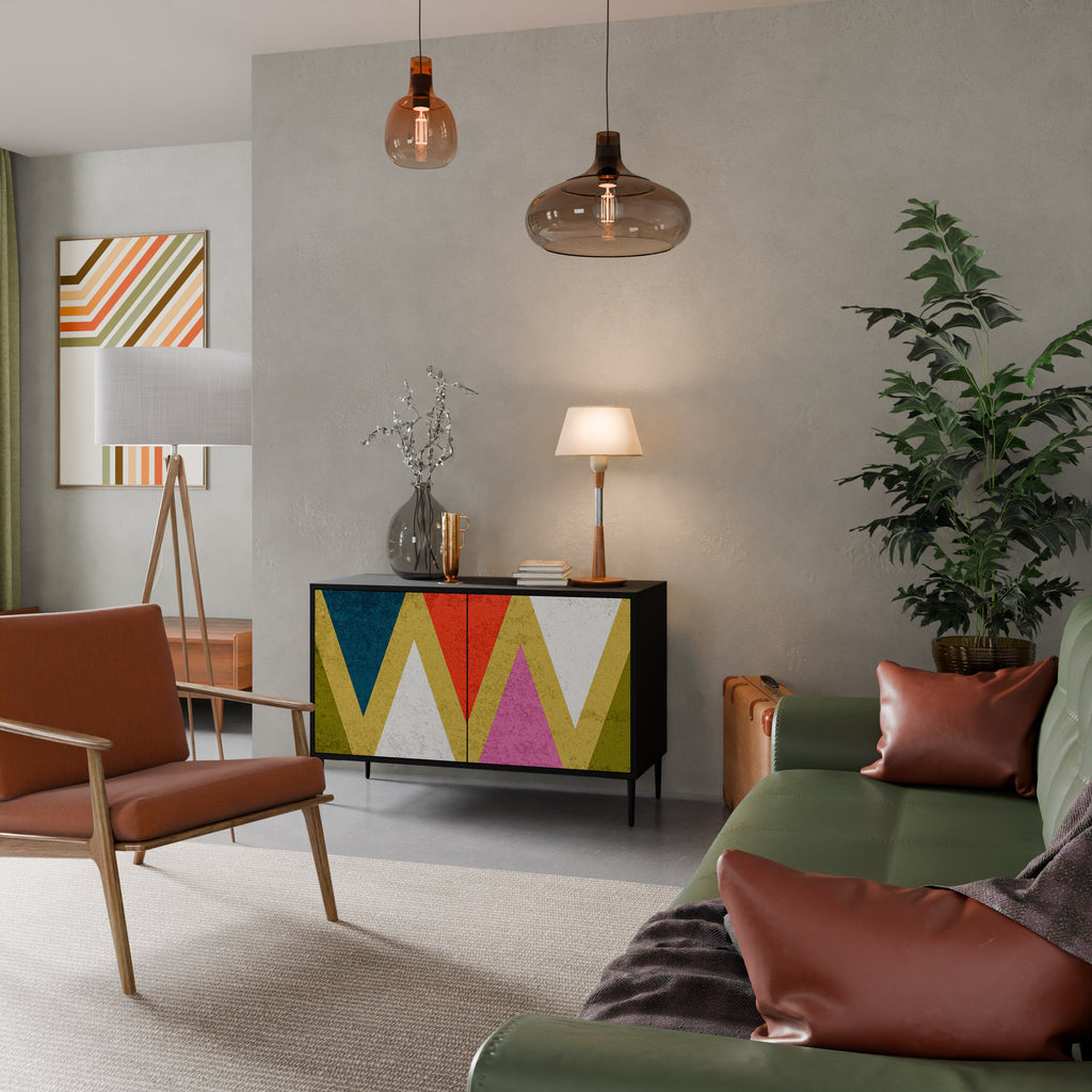 Buffet 2 portes TRIANGLES COLORÉS en finition noire