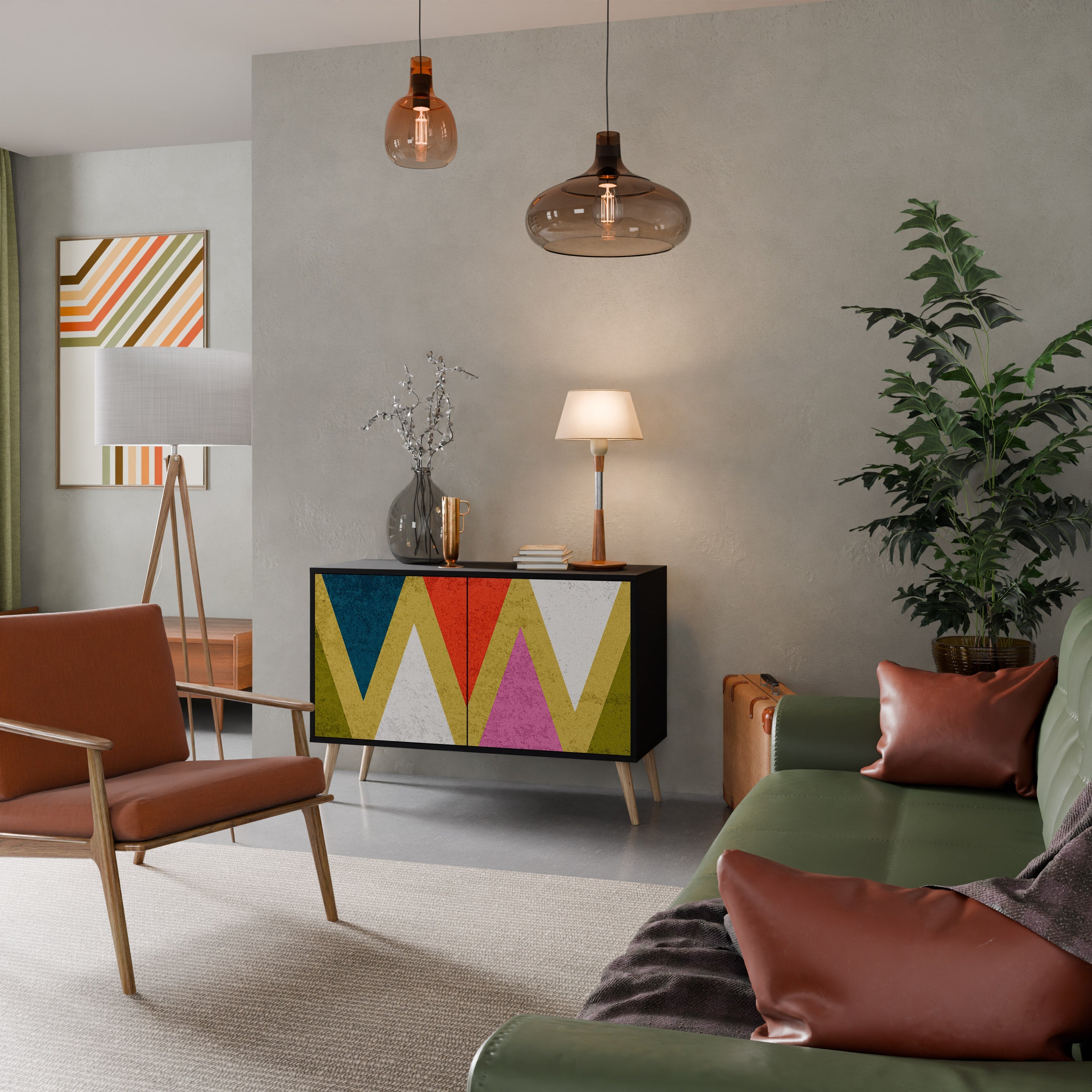 Buffet 2 portes TRIANGLES COLORÉS en finition noire