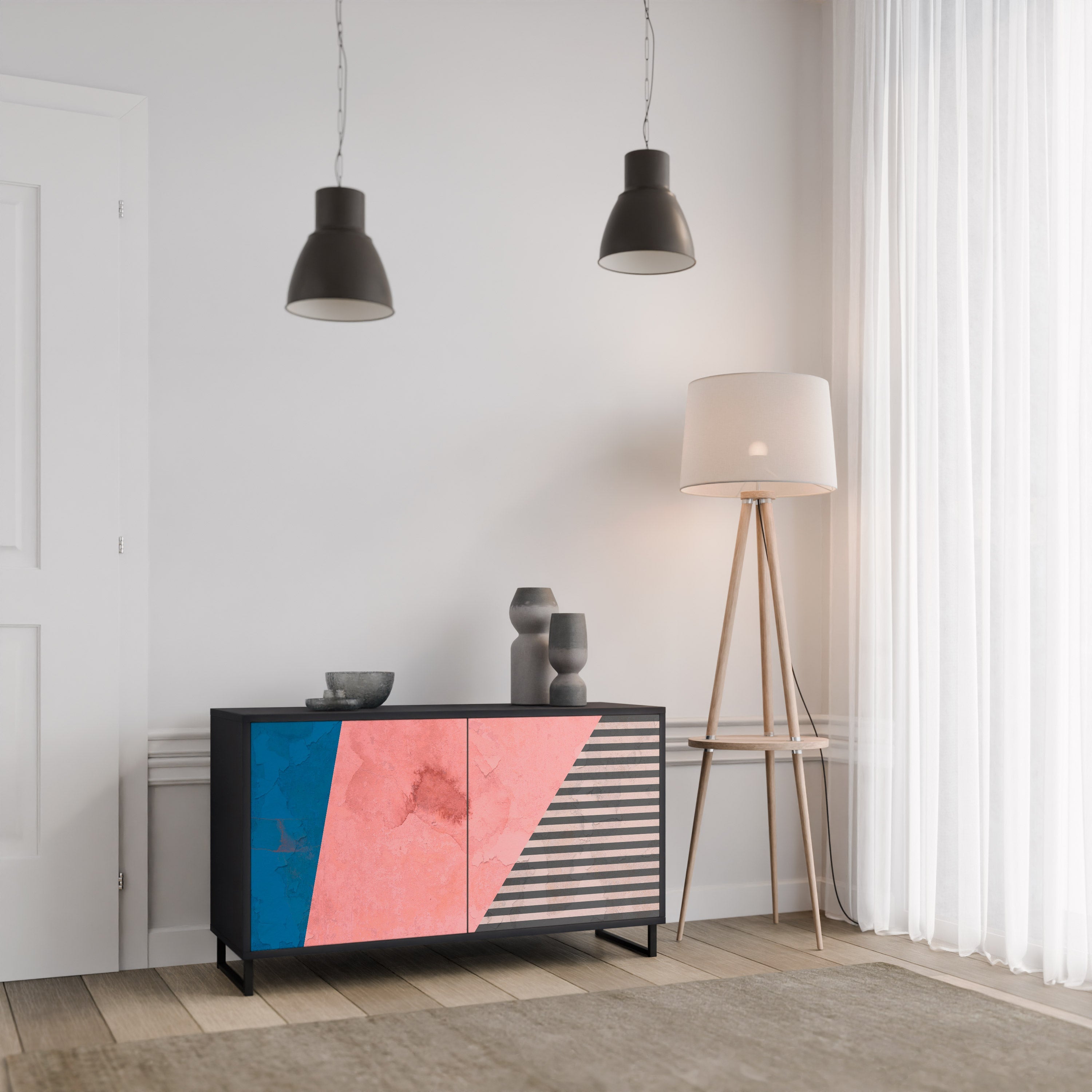Buffet 2 portes GLAMOROUS STRIPE en finition noire
