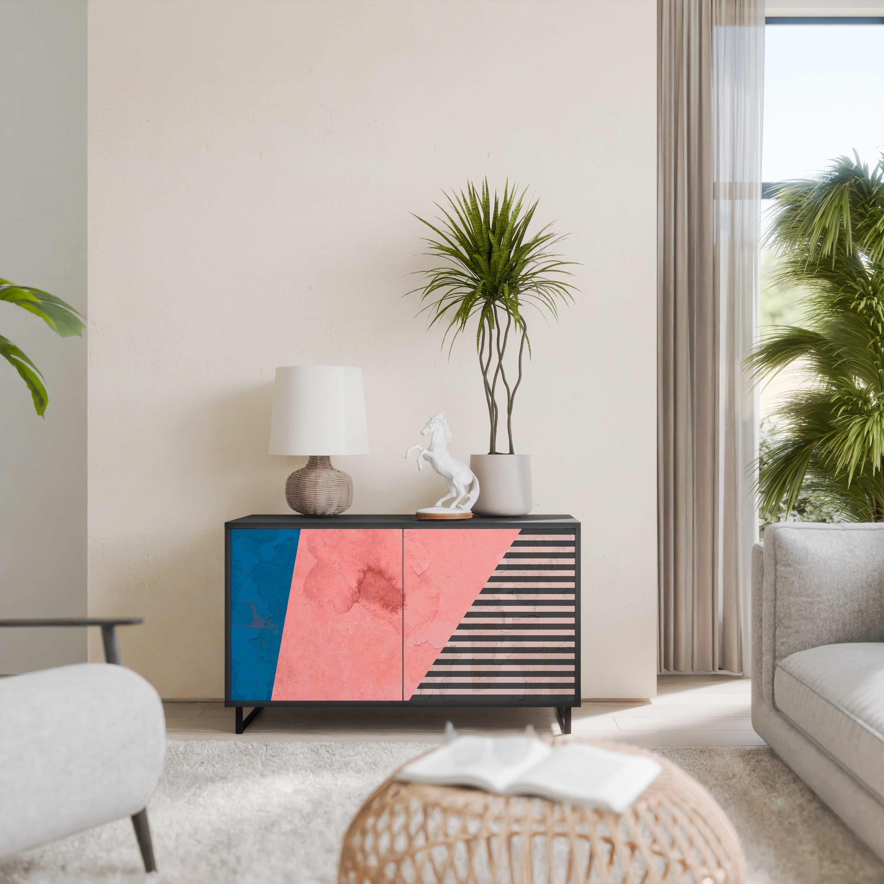 Buffet 2 portes GLAMOROUS STRIPE en finition noire