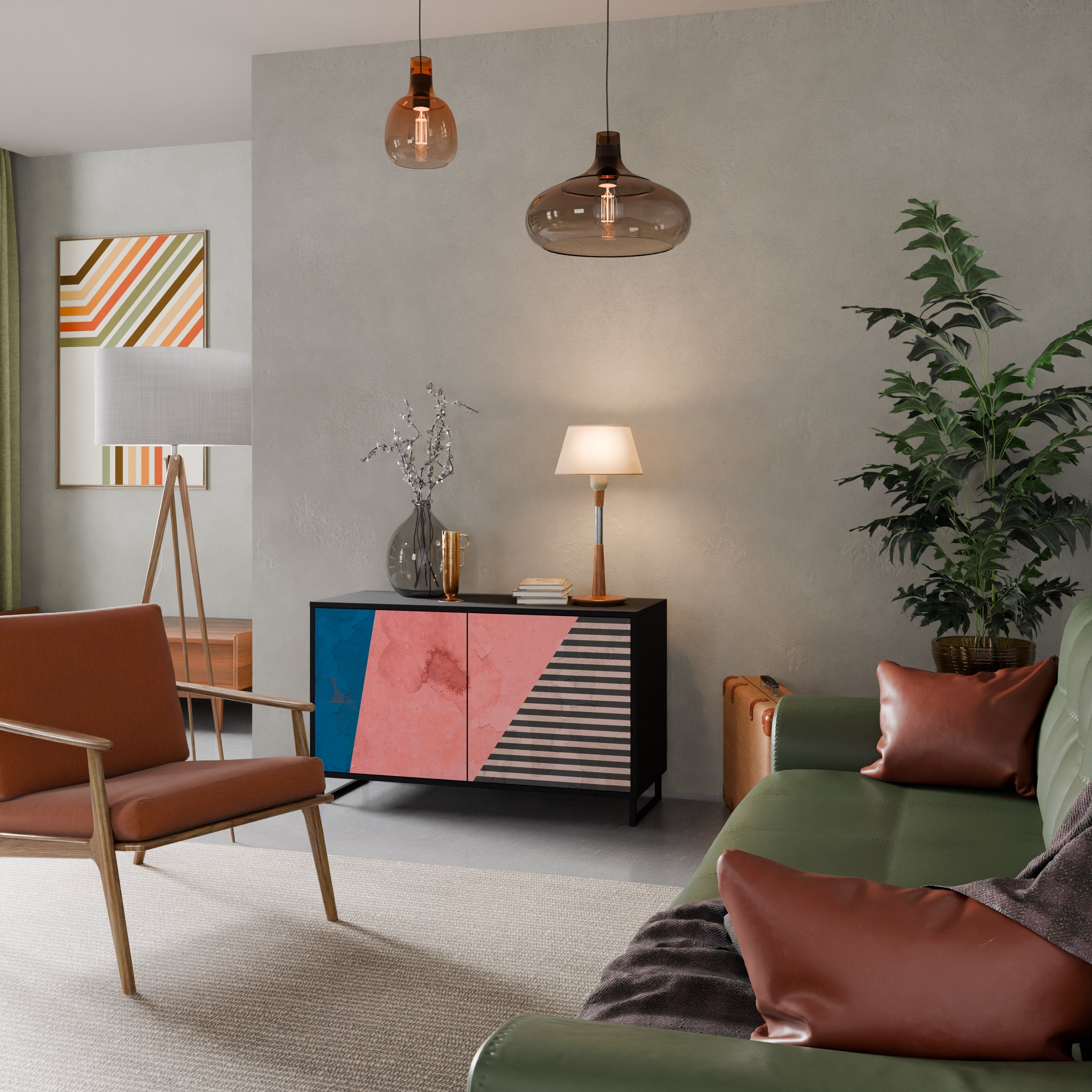 Buffet 2 portes GLAMOROUS STRIPE en finition noire