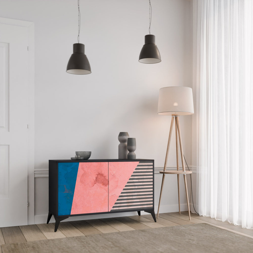 Buffet 2 portes GLAMOROUS STRIPE en finition noire