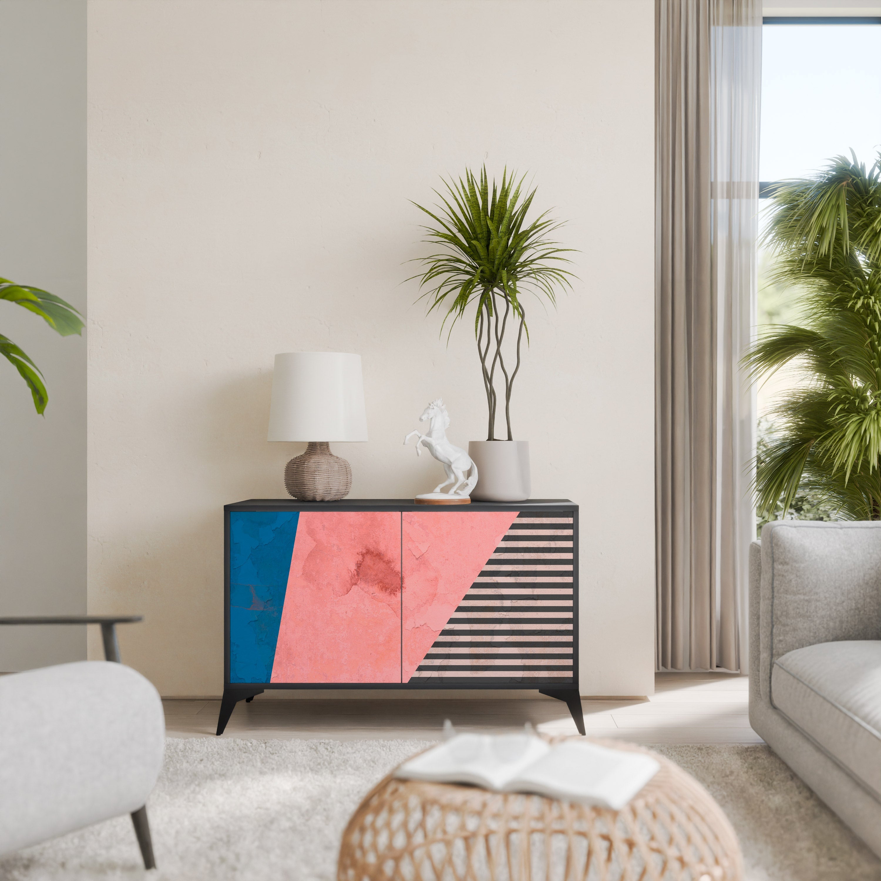 Buffet 2 portes GLAMOROUS STRIPE en finition noire