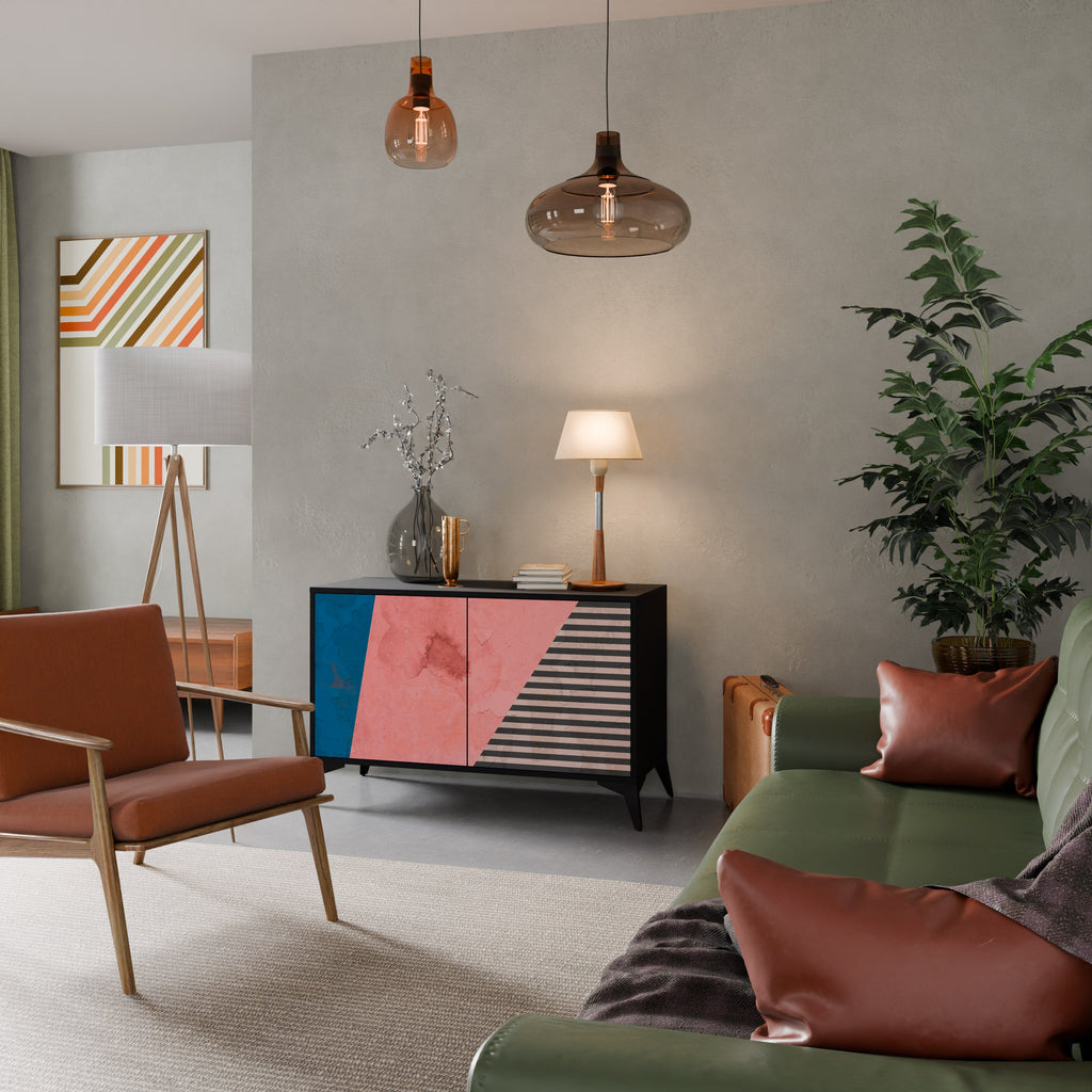 Buffet 2 portes GLAMOROUS STRIPE en finition noire