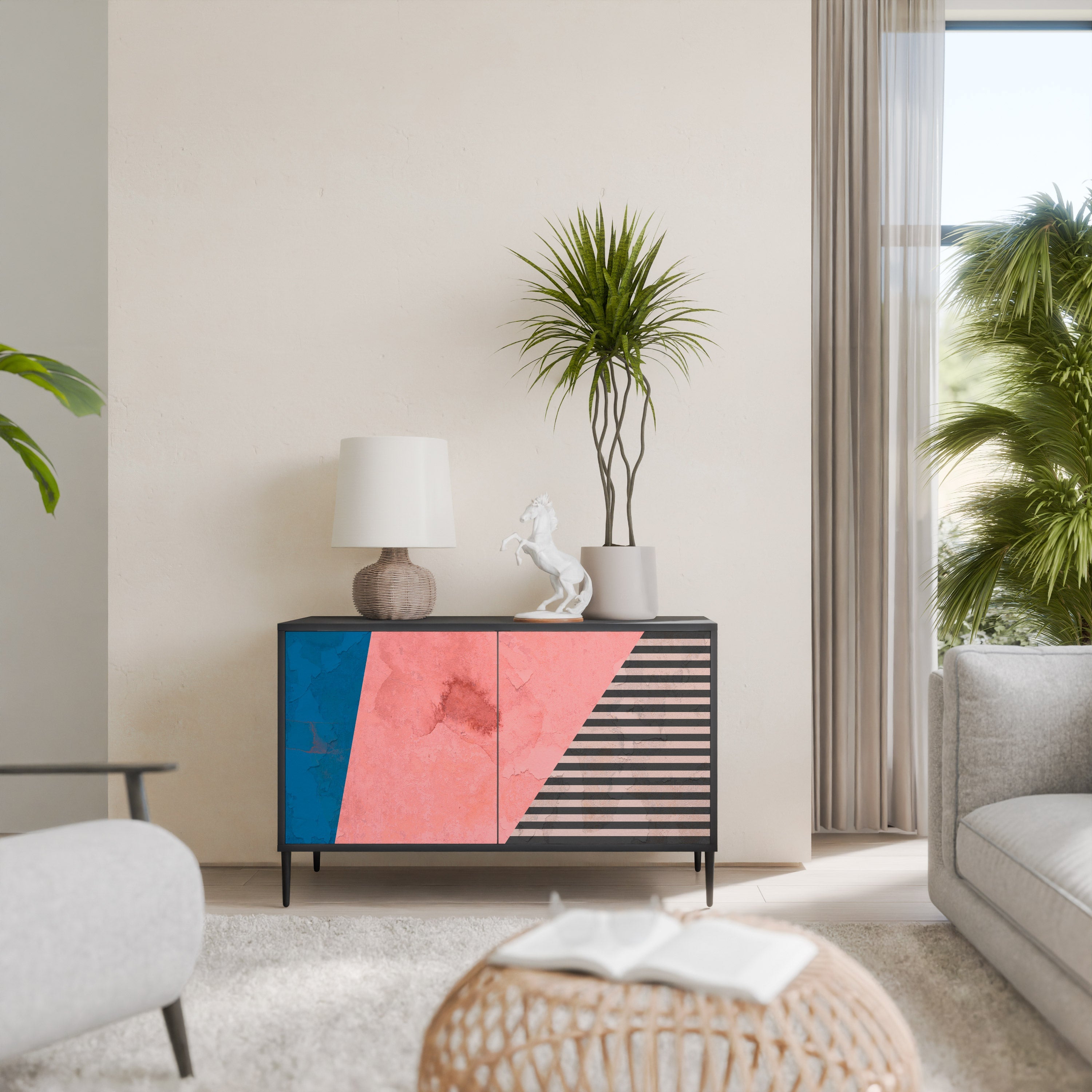 Buffet 2 portes GLAMOROUS STRIPE en finition noire