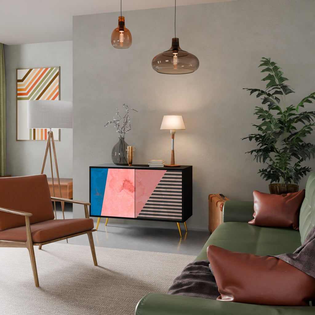 Buffet 2 portes GLAMOROUS STRIPE en finition noire