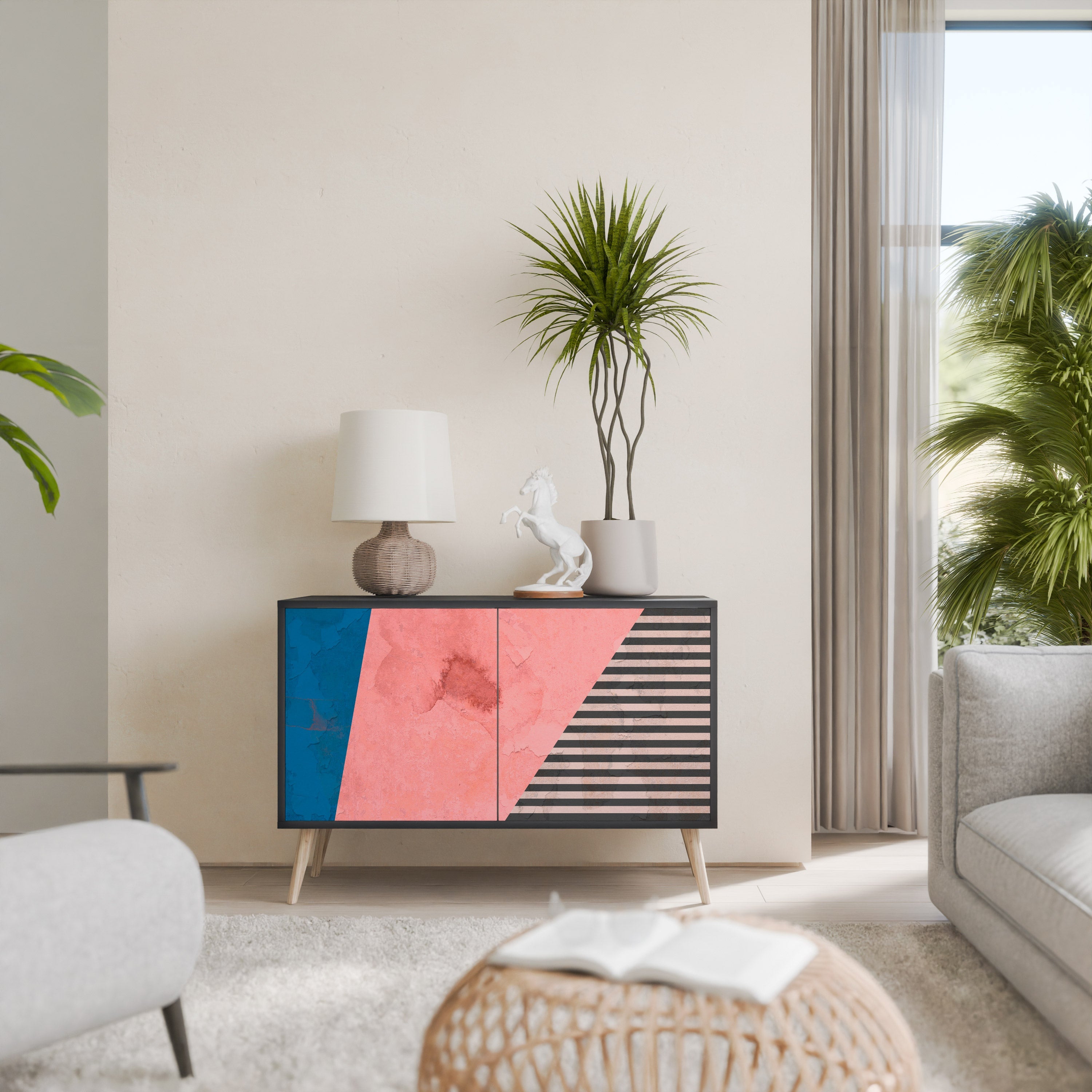 Buffet 2 portes GLAMOROUS STRIPE en finition noire