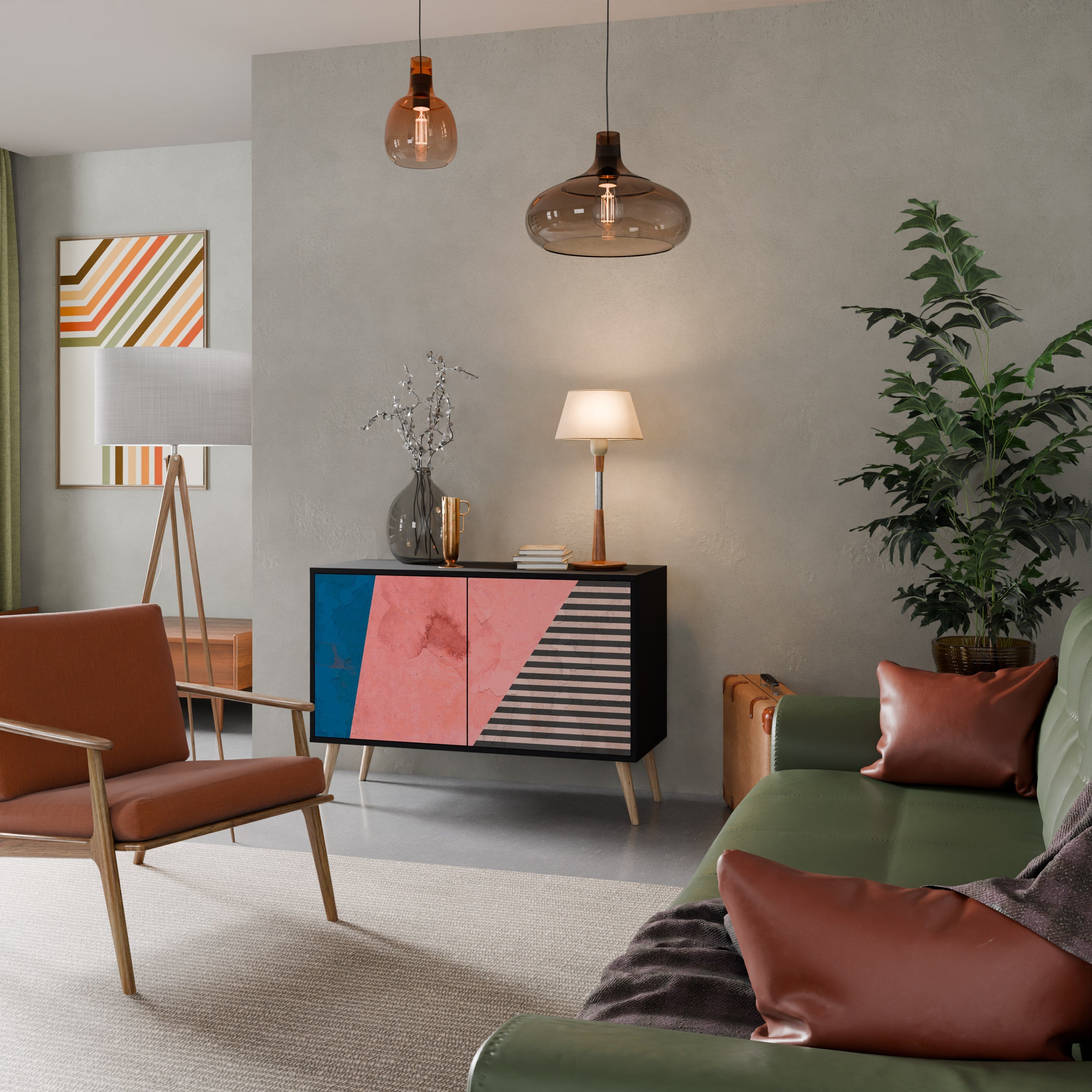 Buffet 2 portes GLAMOROUS STRIPE en finition noire