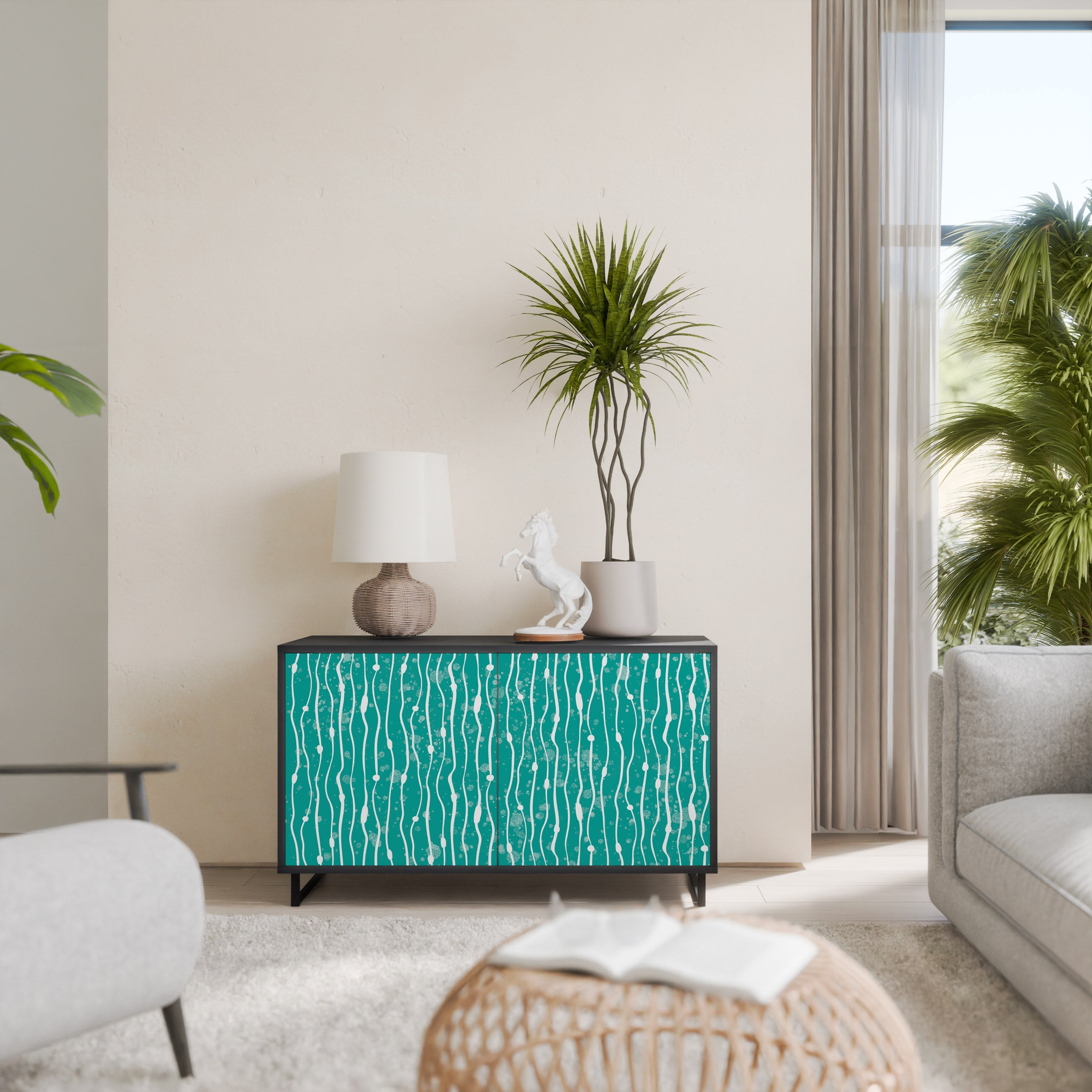 Buffet 2 portes TURQUOISE RAIN en finition noire