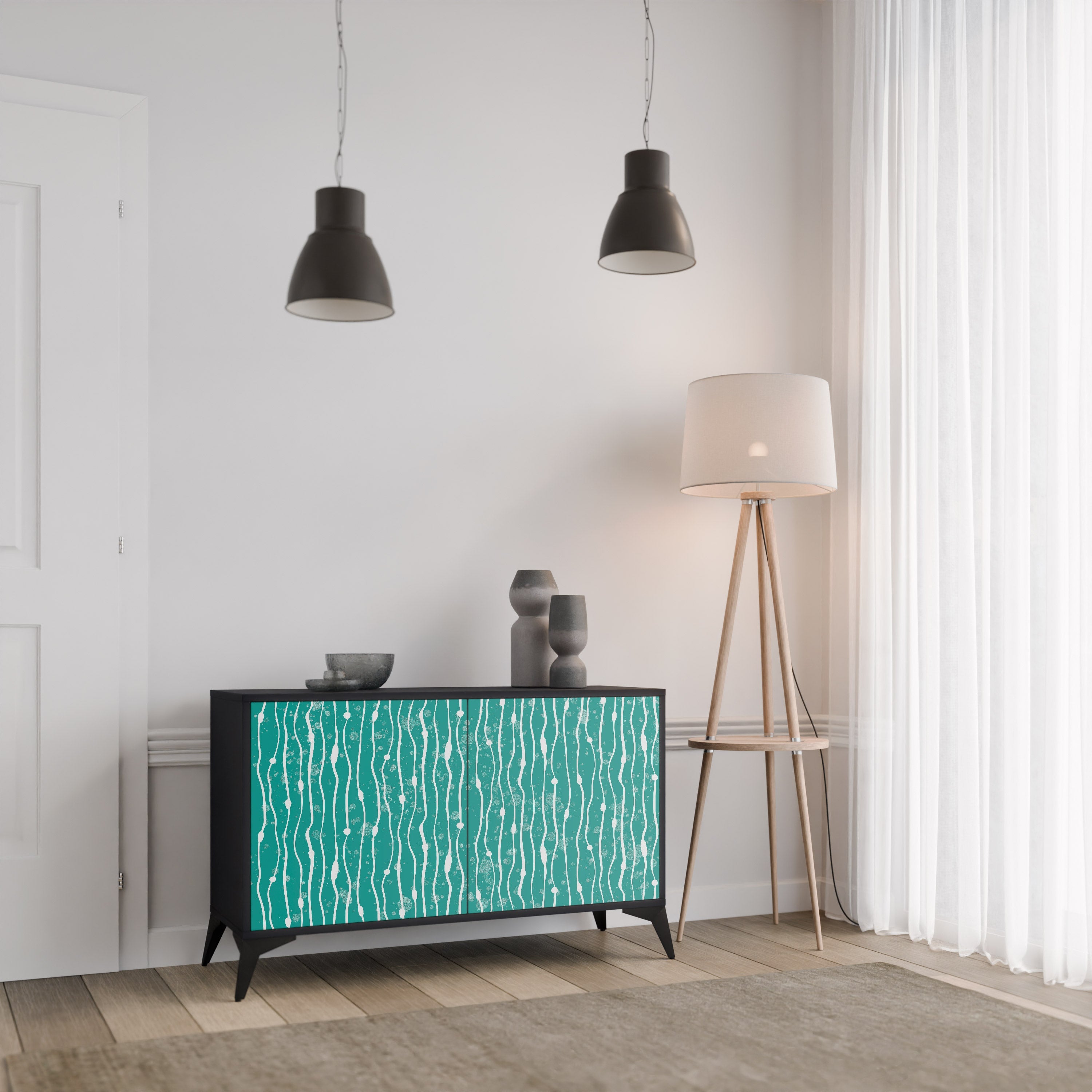 Buffet 2 portes TURQUOISE RAIN en finition noire