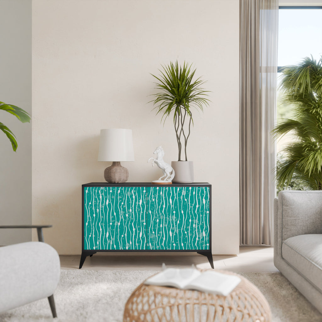 Buffet 2 portes TURQUOISE RAIN en finition noire