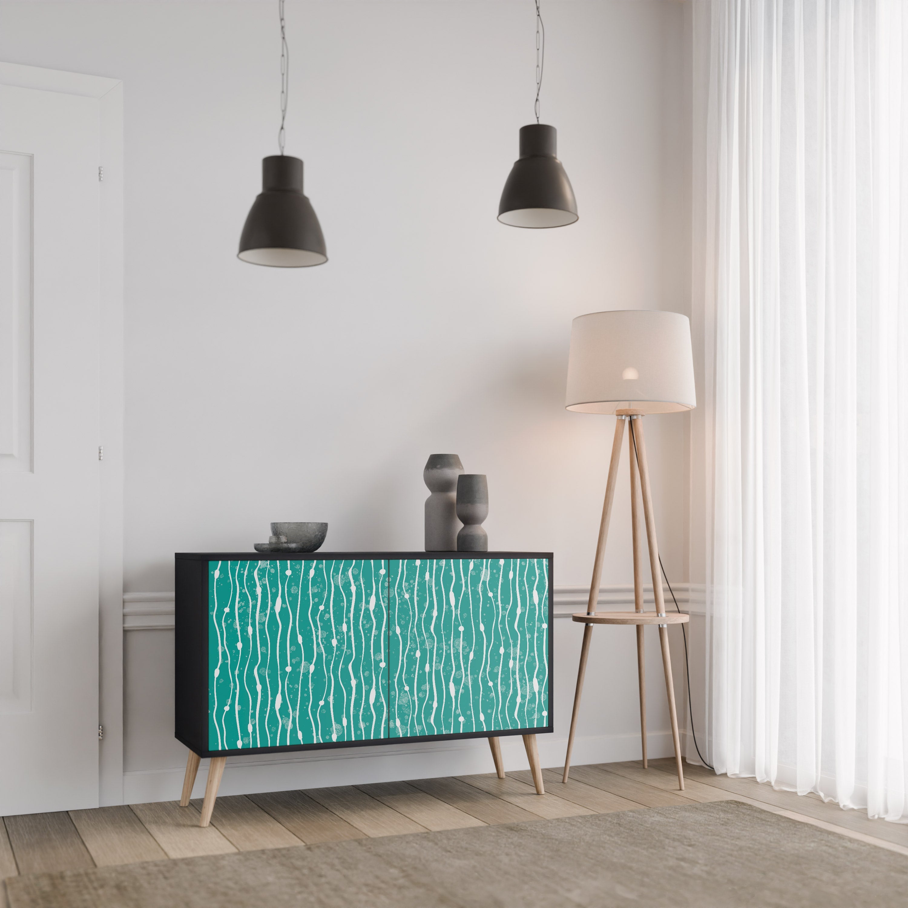 Buffet 2 portes TURQUOISE RAIN en finition noire