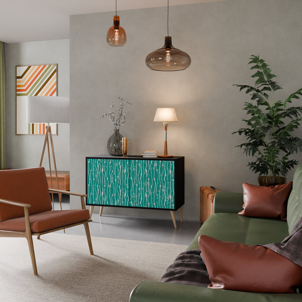 Buffet 2 portes TURQUOISE RAIN en finition noire