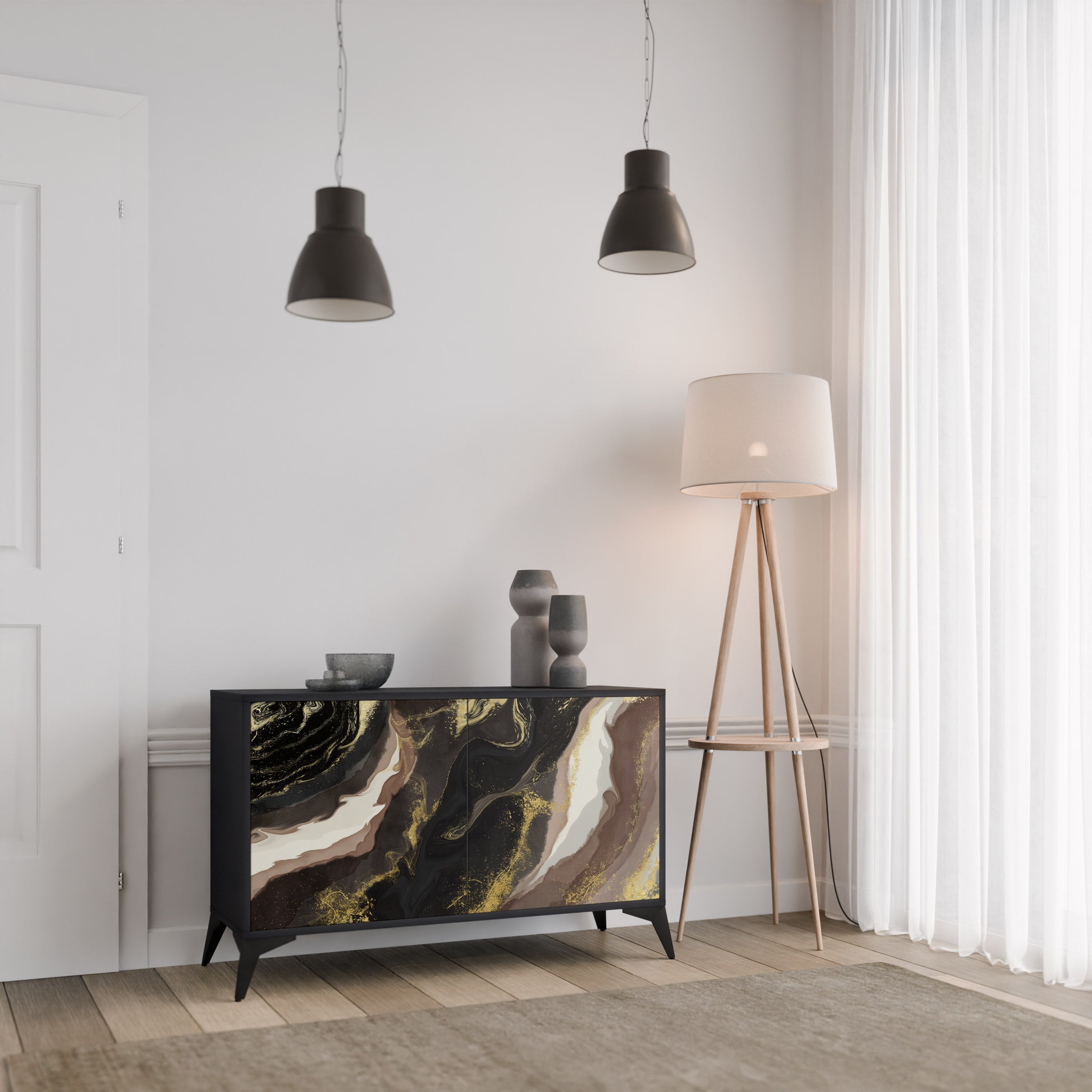 Buffet 2 portes GOLD DUST finition noire