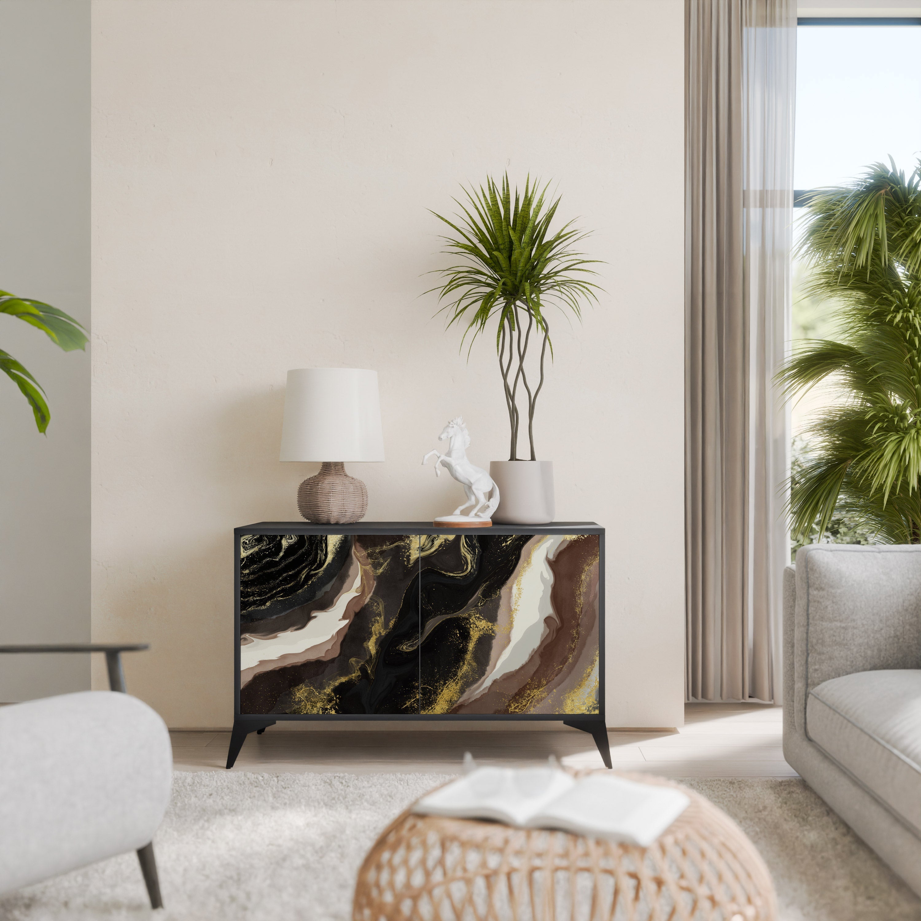 Buffet 2 portes GOLD DUST finition noire