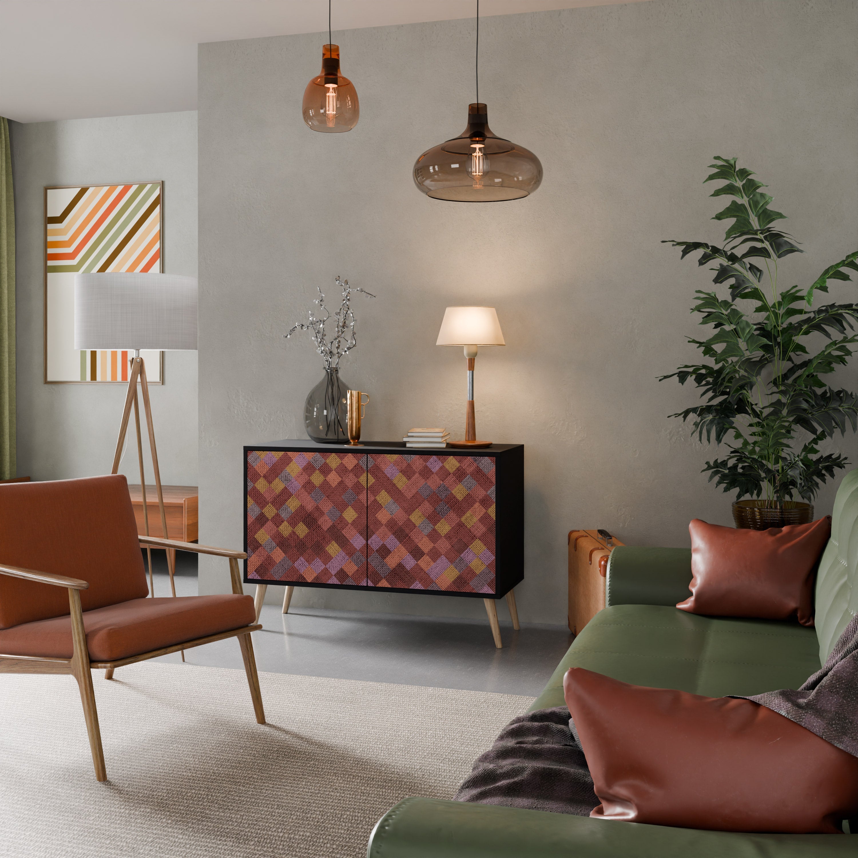 Buffet 2 portes PAINTED SQUARES en finition noire