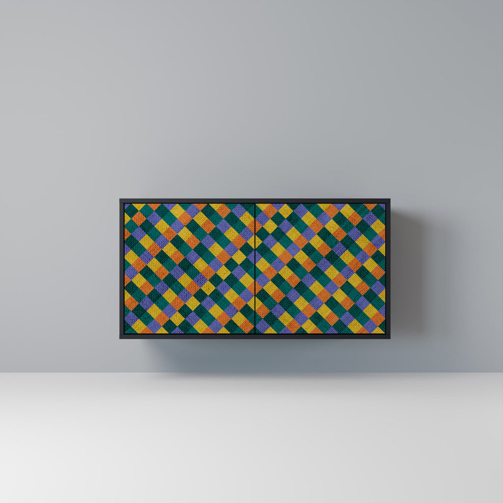 Buffet 2 portes PAINTED SQUARES MIX en finition noire