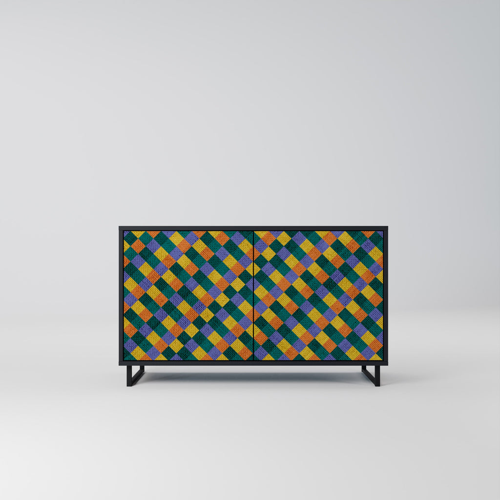 Buffet 2 portes PAINTED SQUARES MIX en finition noire