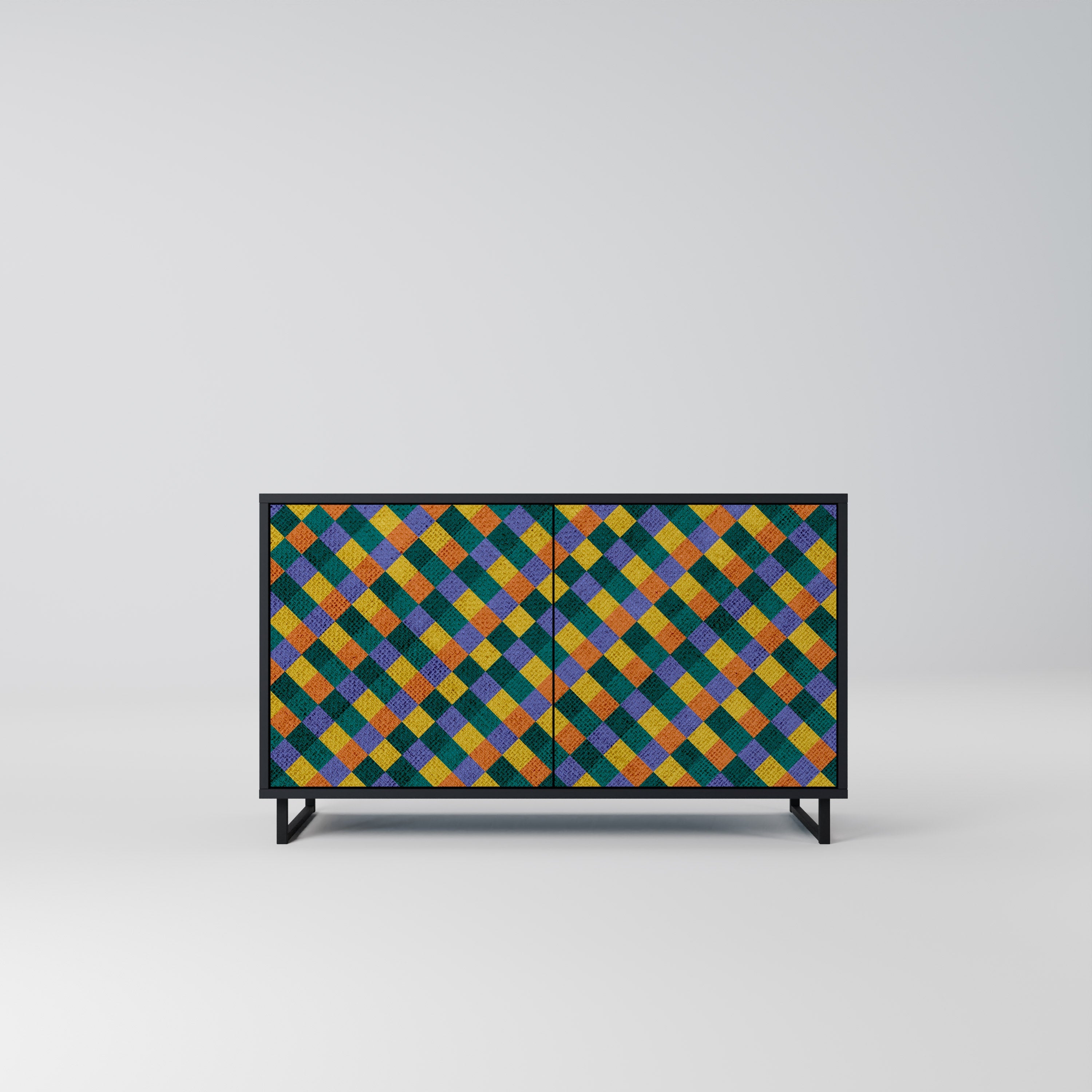 Buffet 2 portes PAINTED SQUARES MIX en finition noire