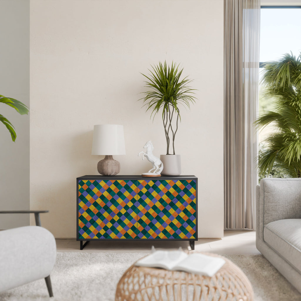 Buffet 2 portes PAINTED SQUARES MIX en finition noire