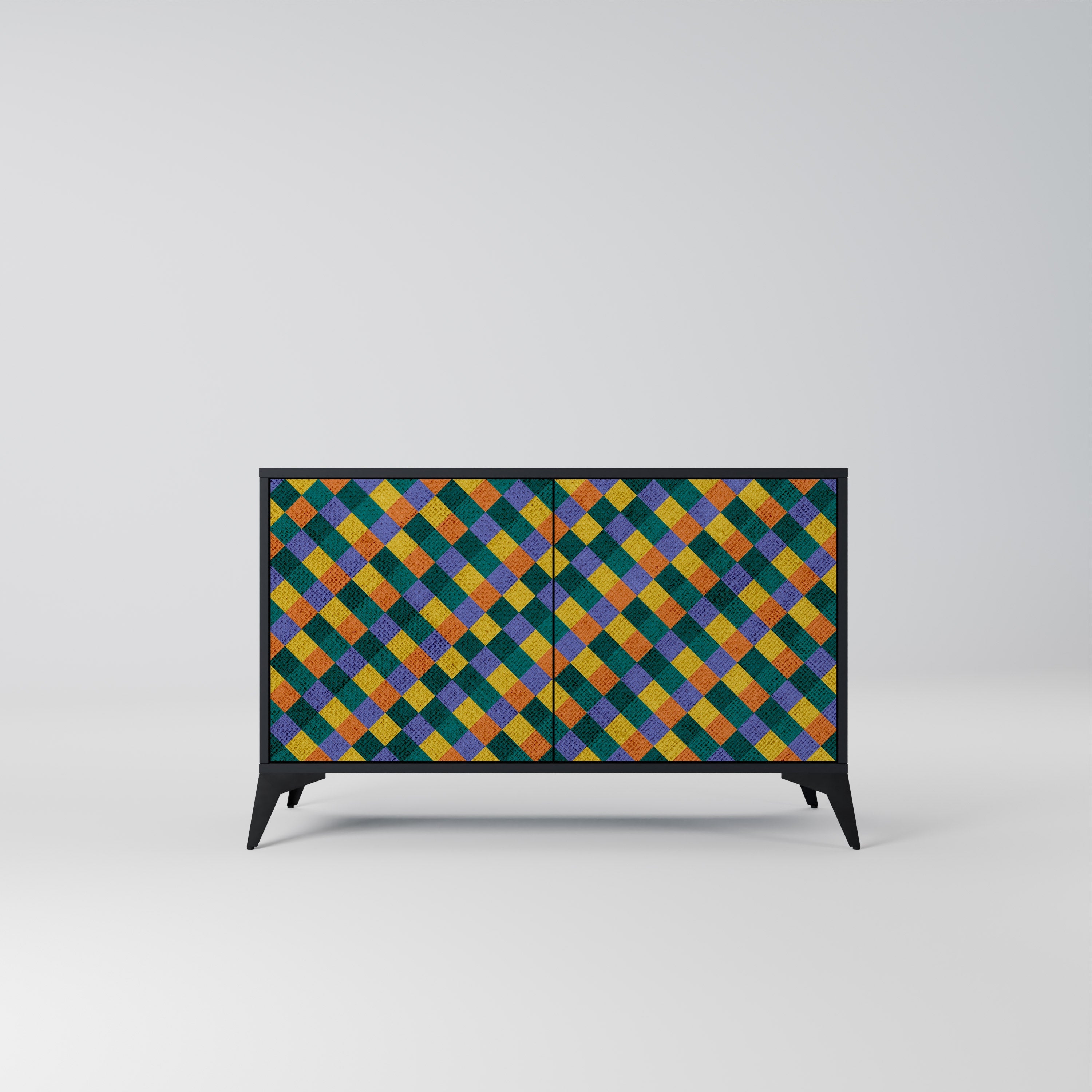 Buffet 2 portes PAINTED SQUARES MIX en finition noire