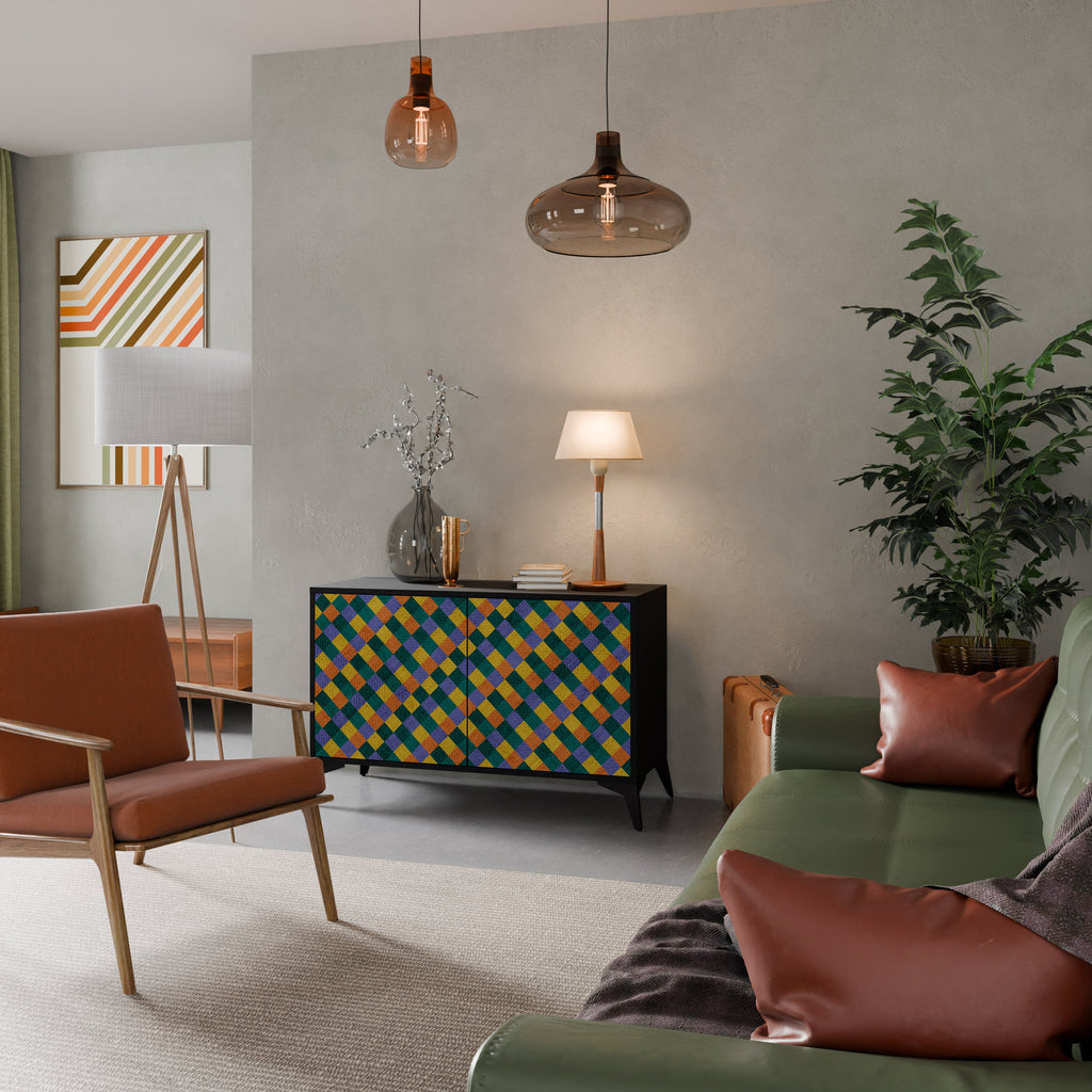 Buffet 2 portes PAINTED SQUARES MIX en finition noire