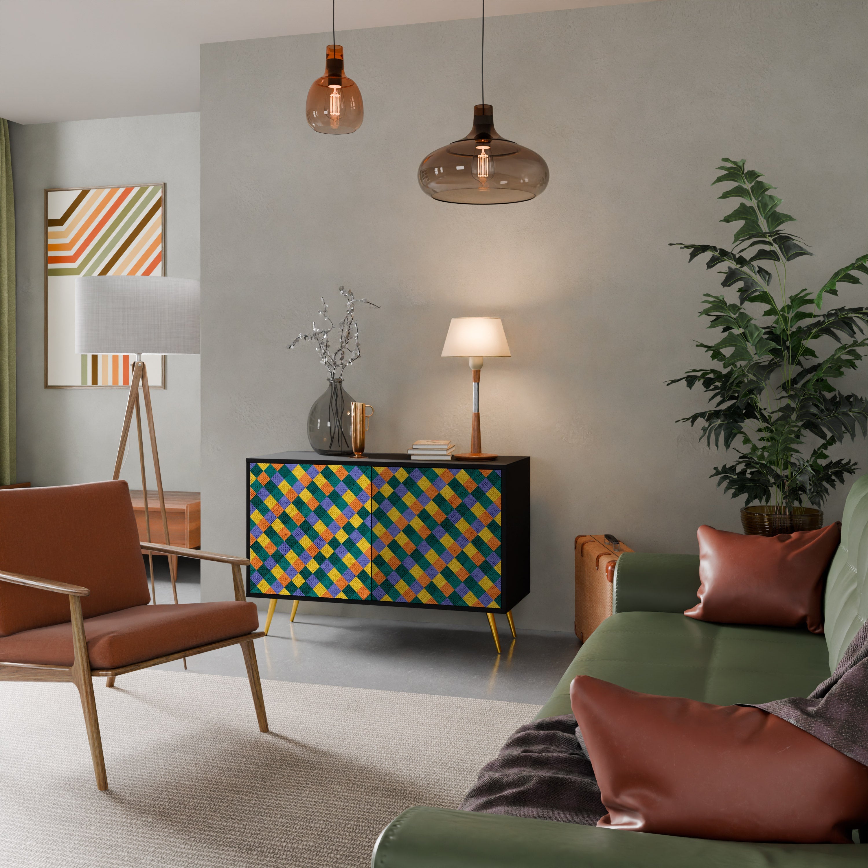 Buffet 2 portes PAINTED SQUARES MIX en finition noire