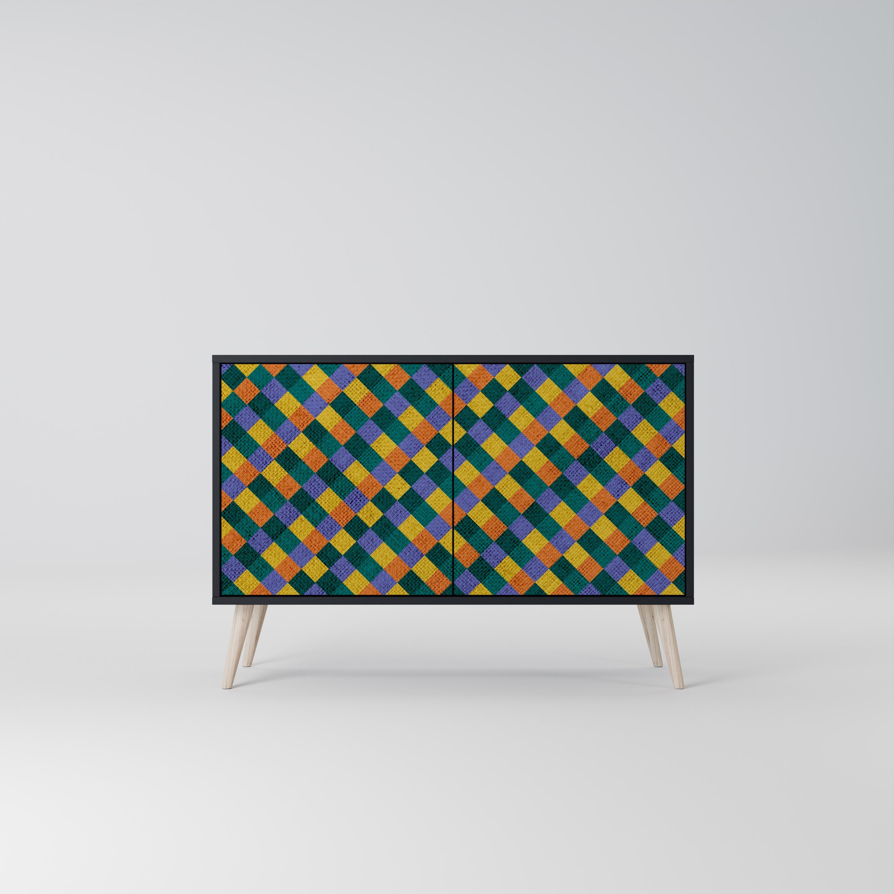 Buffet 2 portes PAINTED SQUARES MIX en finition noire