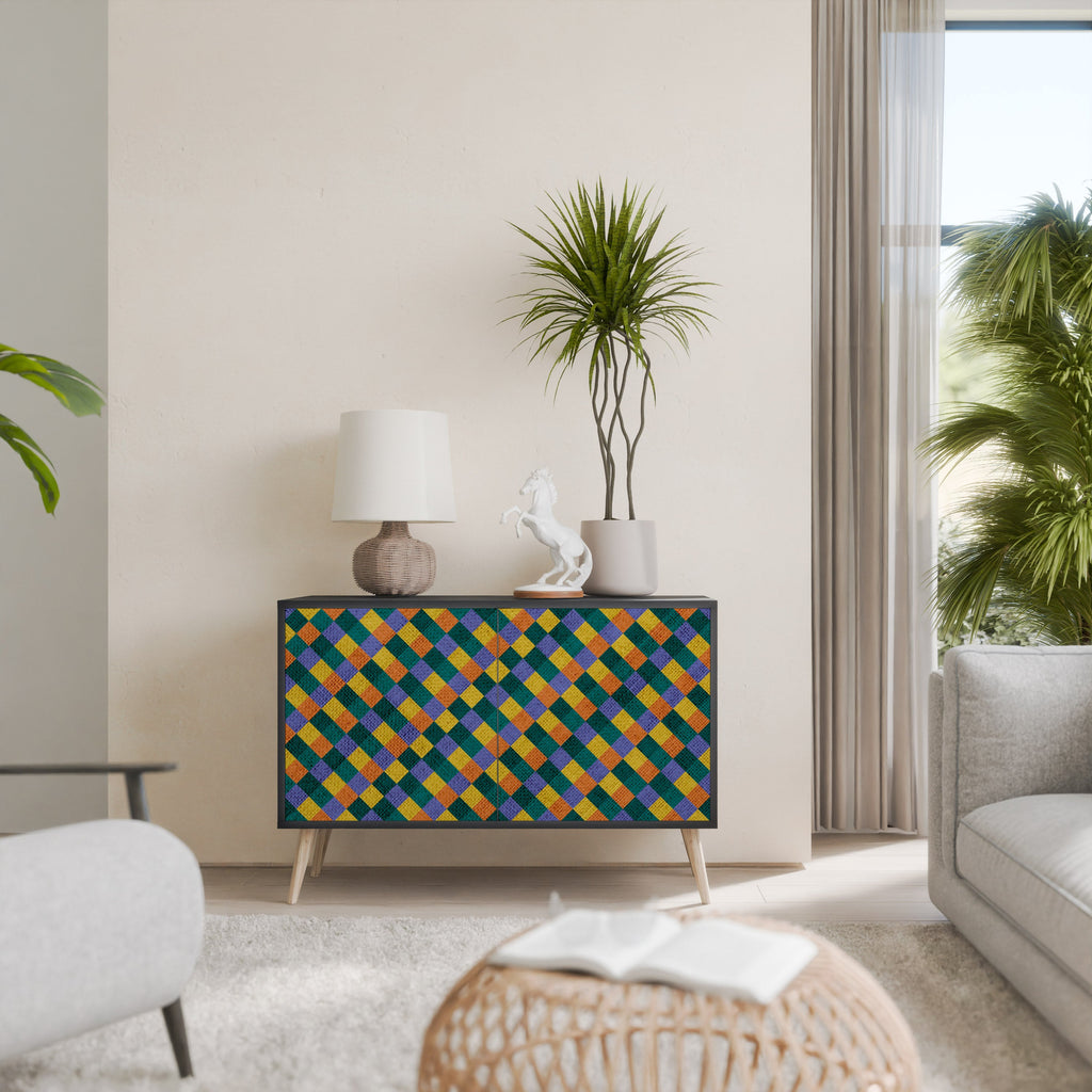 Buffet 2 portes PAINTED SQUARES MIX en finition noire