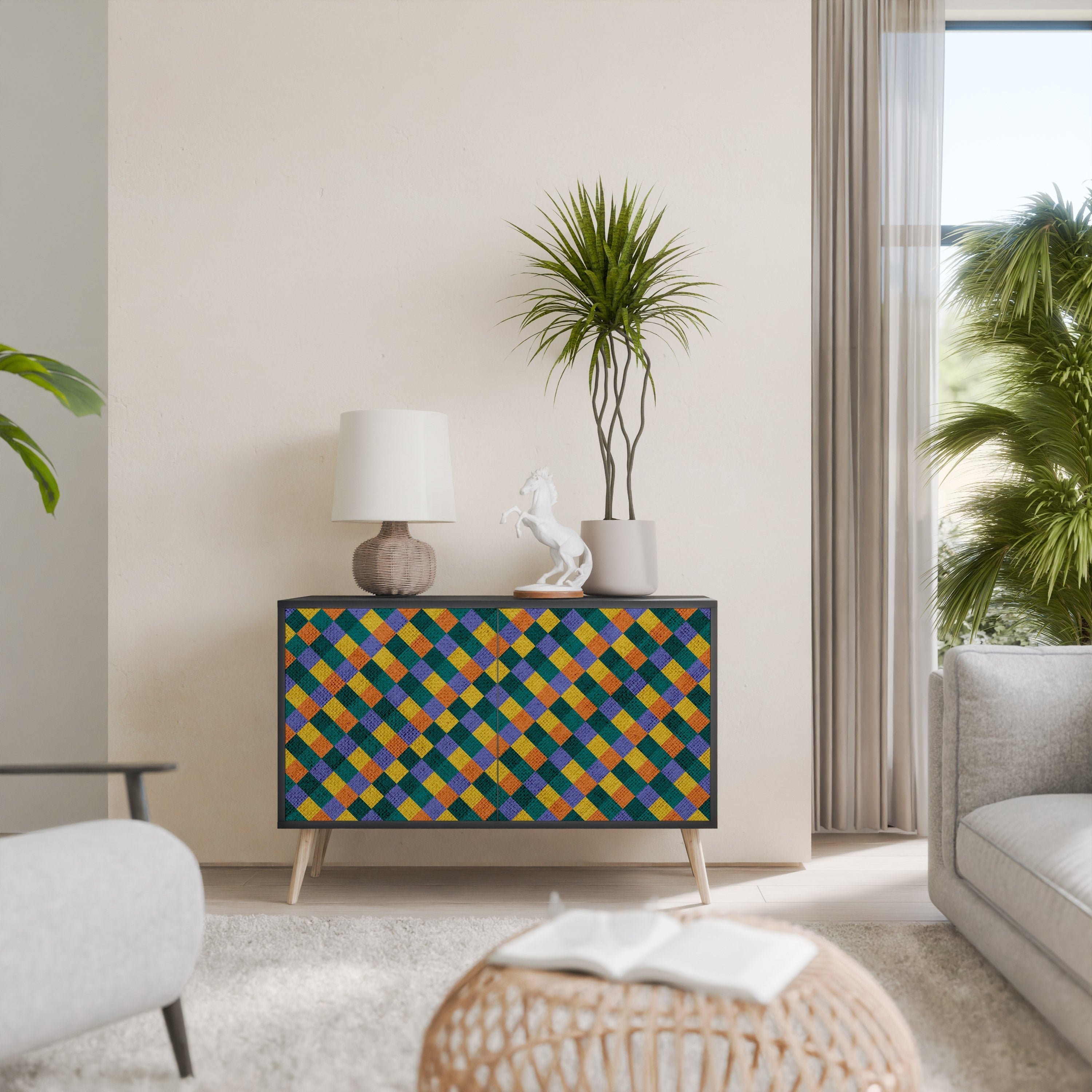 Buffet 2 portes PAINTED SQUARES MIX en finition noire