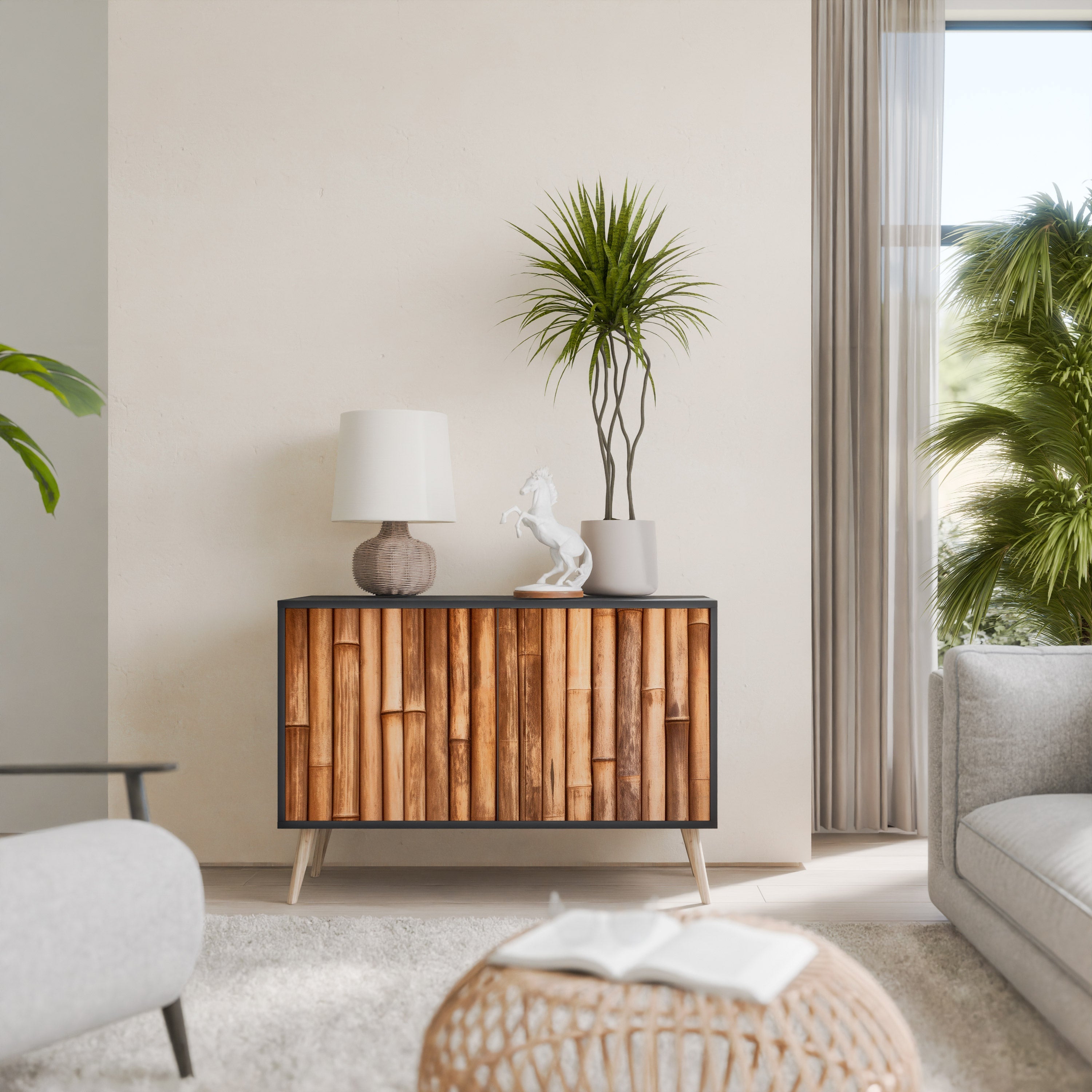 Buffet 2 portes en bois naturel finition noire