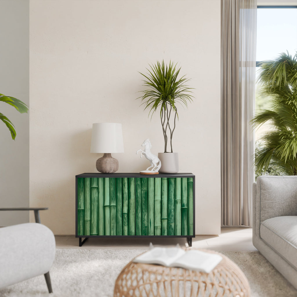 Buffet 2 portes VERT NATUREL finition noire