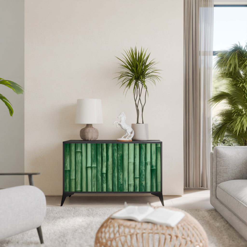 Buffet 2 portes VERT NATUREL finition noire