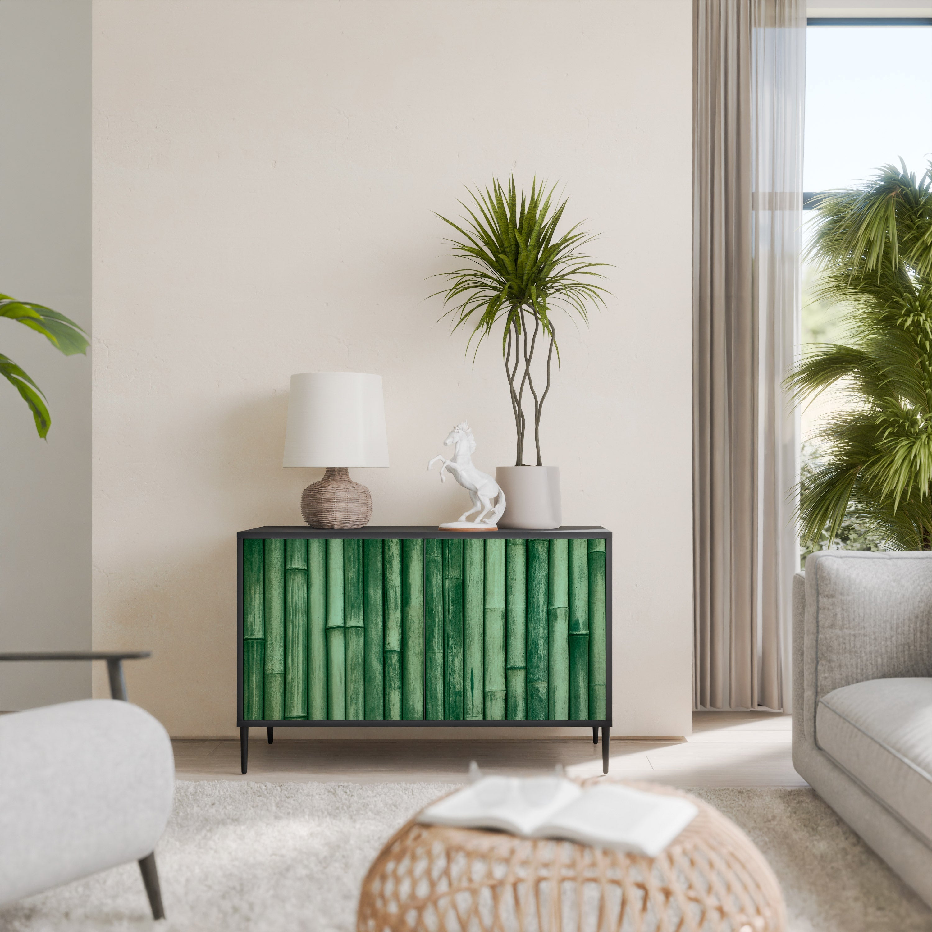 Buffet 2 portes VERT NATUREL finition noire