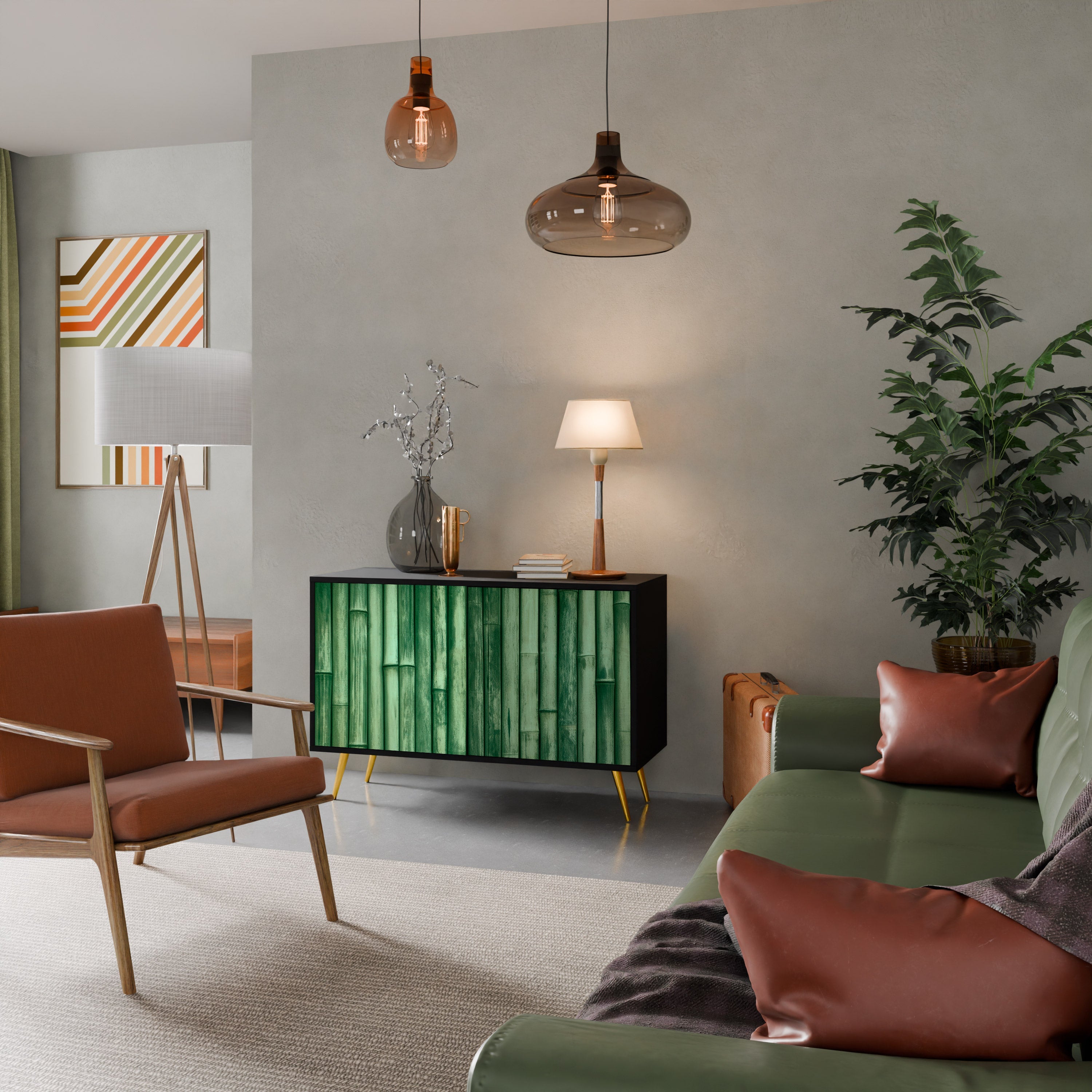 Buffet 2 portes VERT NATUREL finition noire