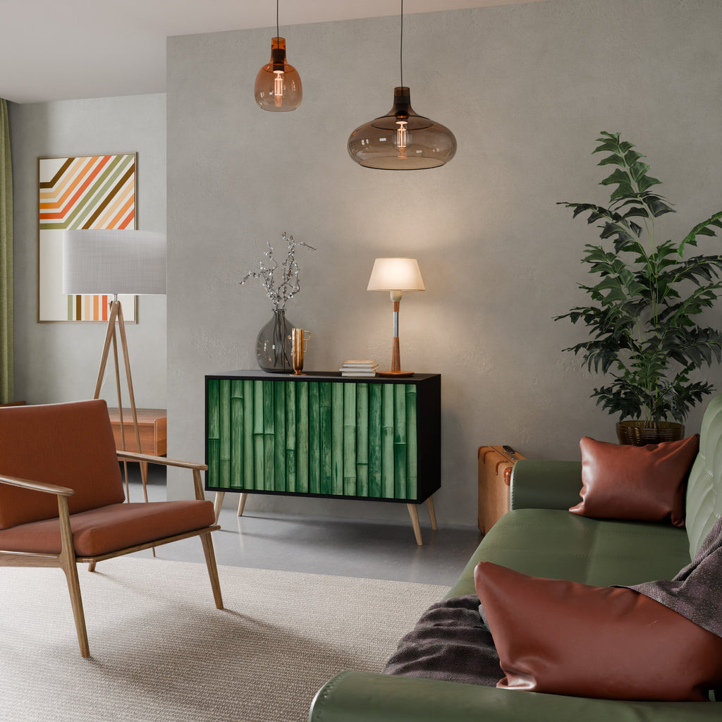 Buffet 2 portes VERT NATUREL finition noire