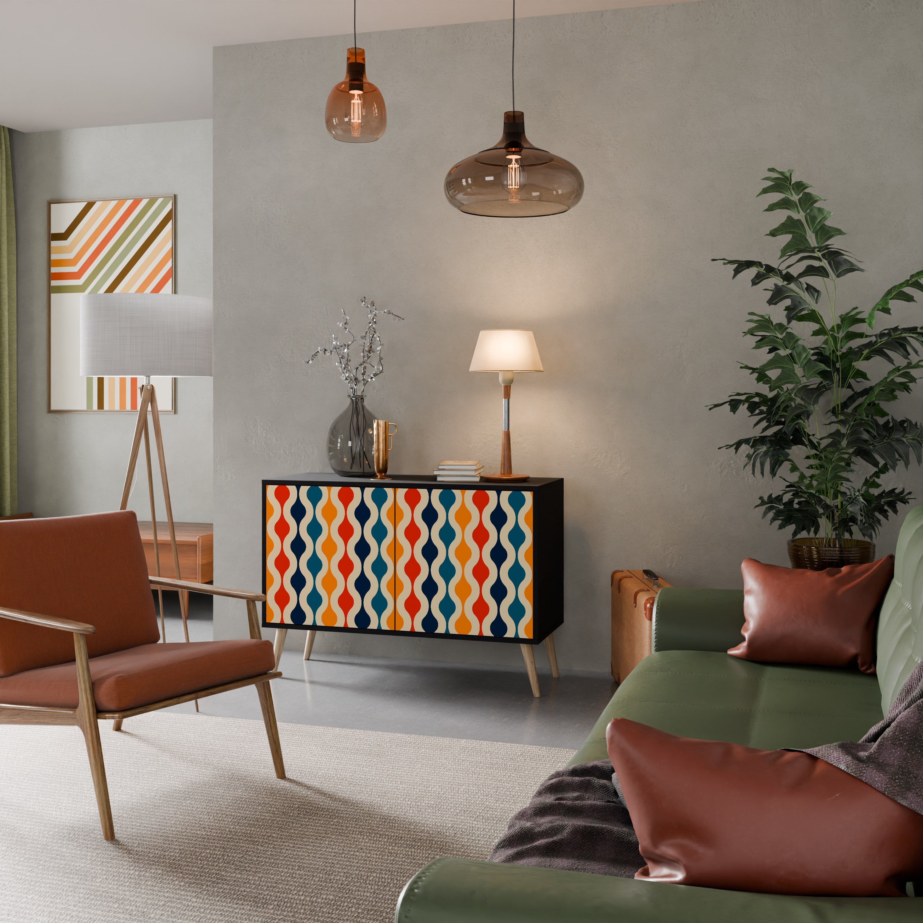 Buffet 2 portes COLORFUL NOSTALGIE en finition noire