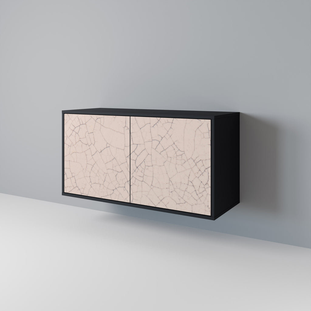 Buffet 2 portes en céramique texturée, finition noire