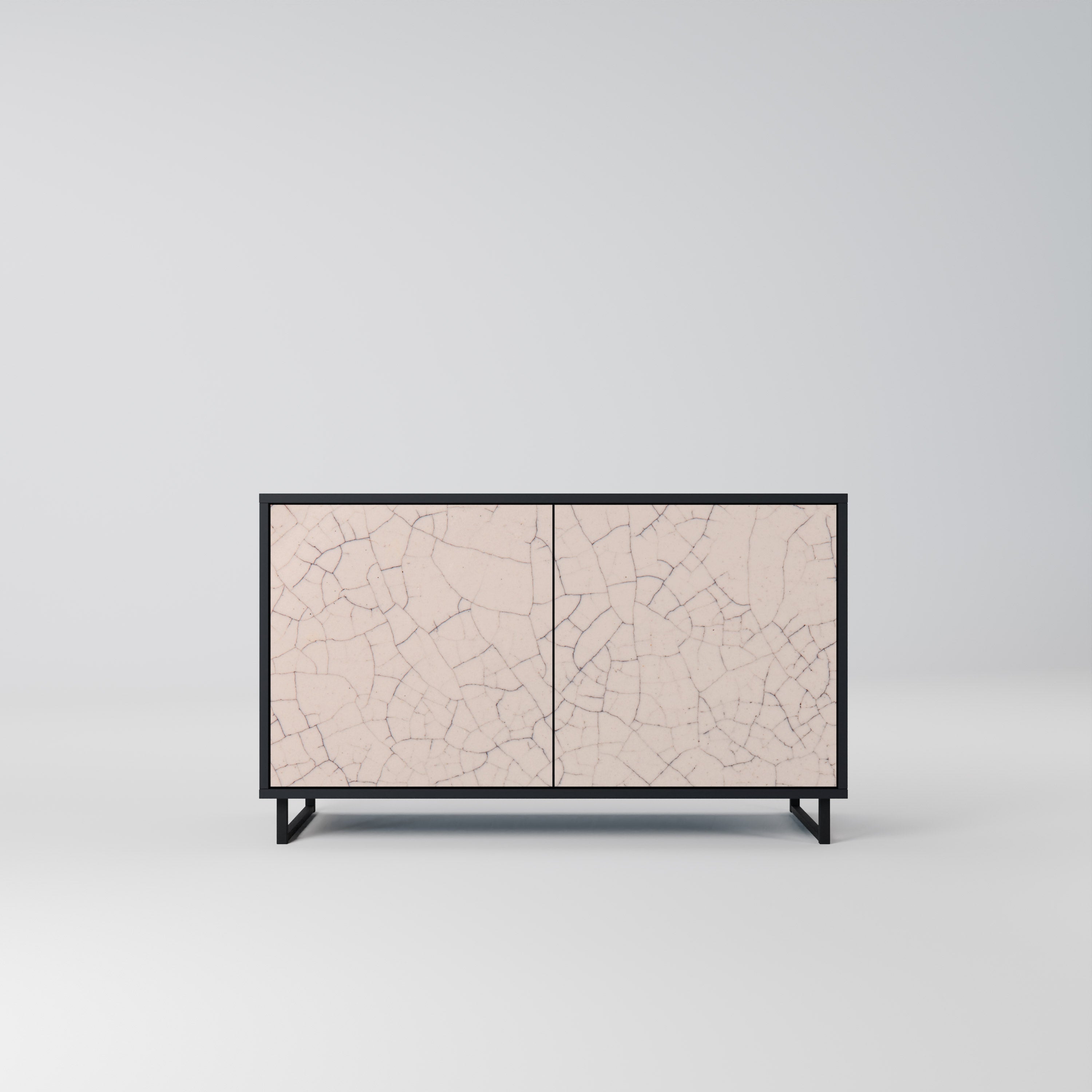 Buffet 2 portes en céramique texturée, finition noire