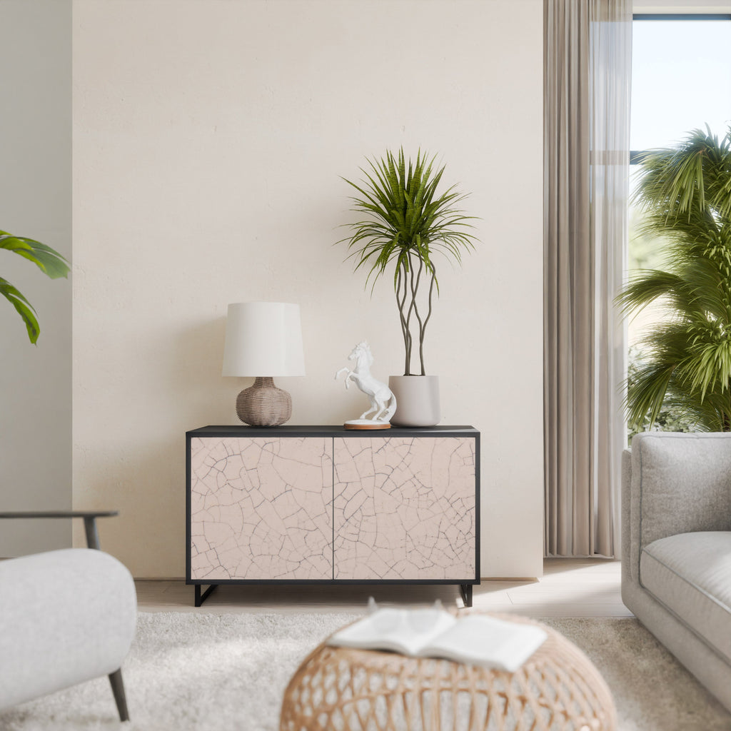 Buffet 2 portes en céramique texturée, finition noire