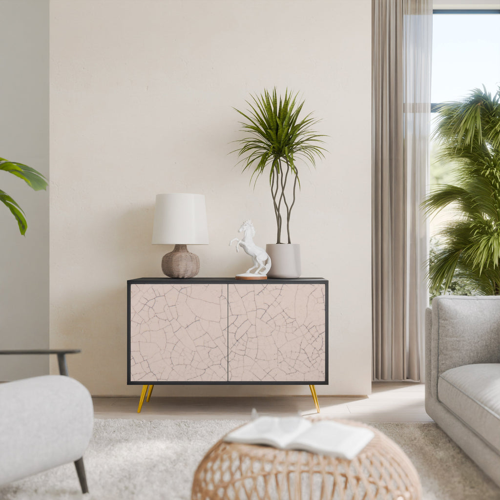 Buffet 2 portes en céramique texturée, finition noire