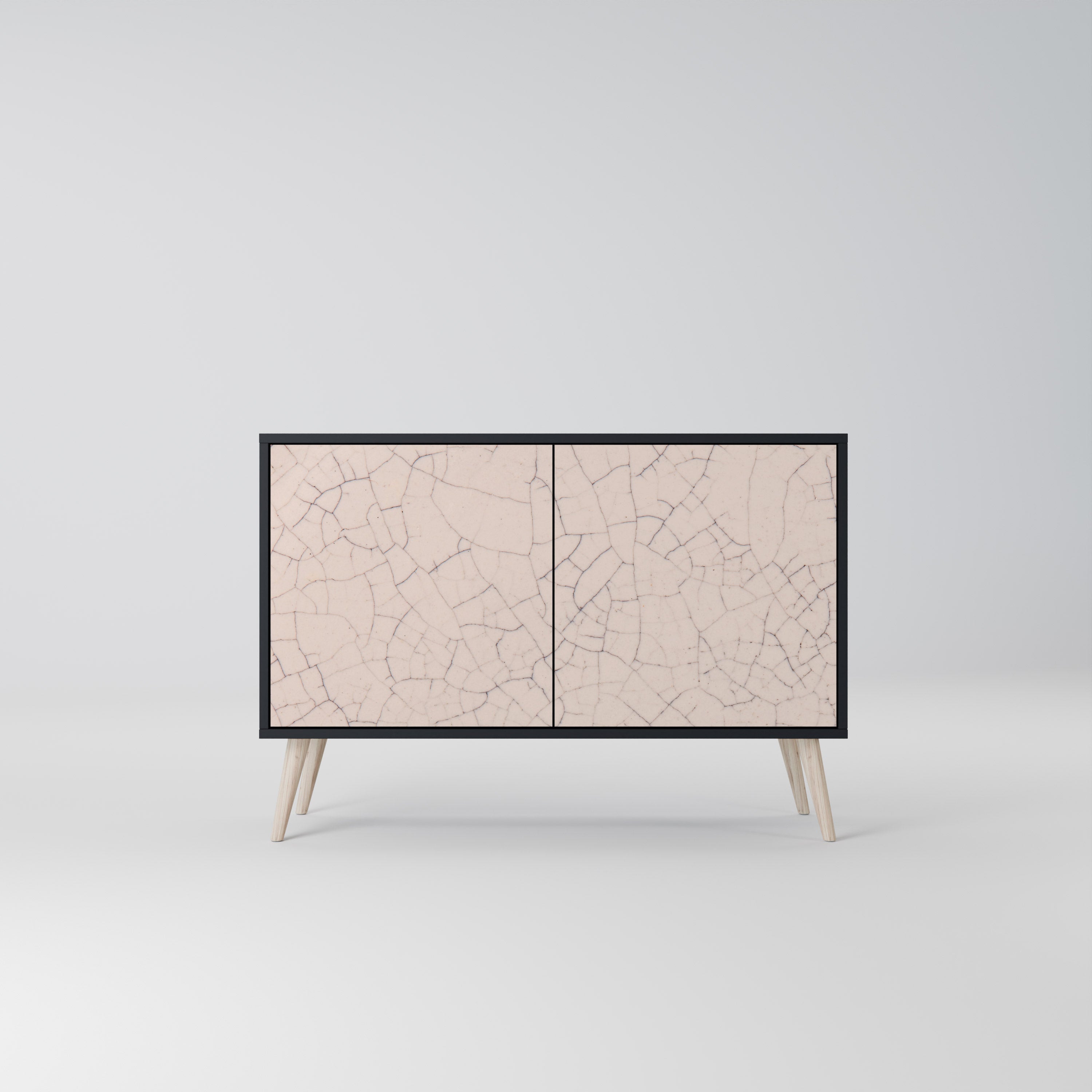 Buffet 2 portes en céramique texturée, finition noire