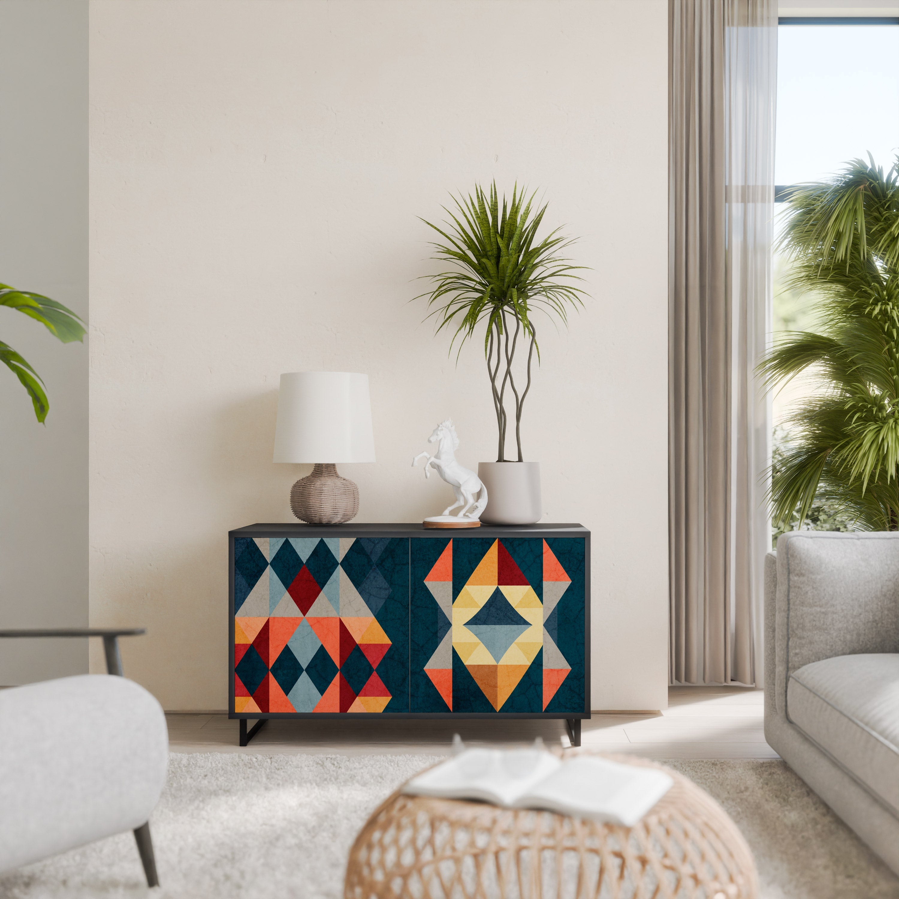 Buffet 2 portes CRACKED ILLUSION finition noire